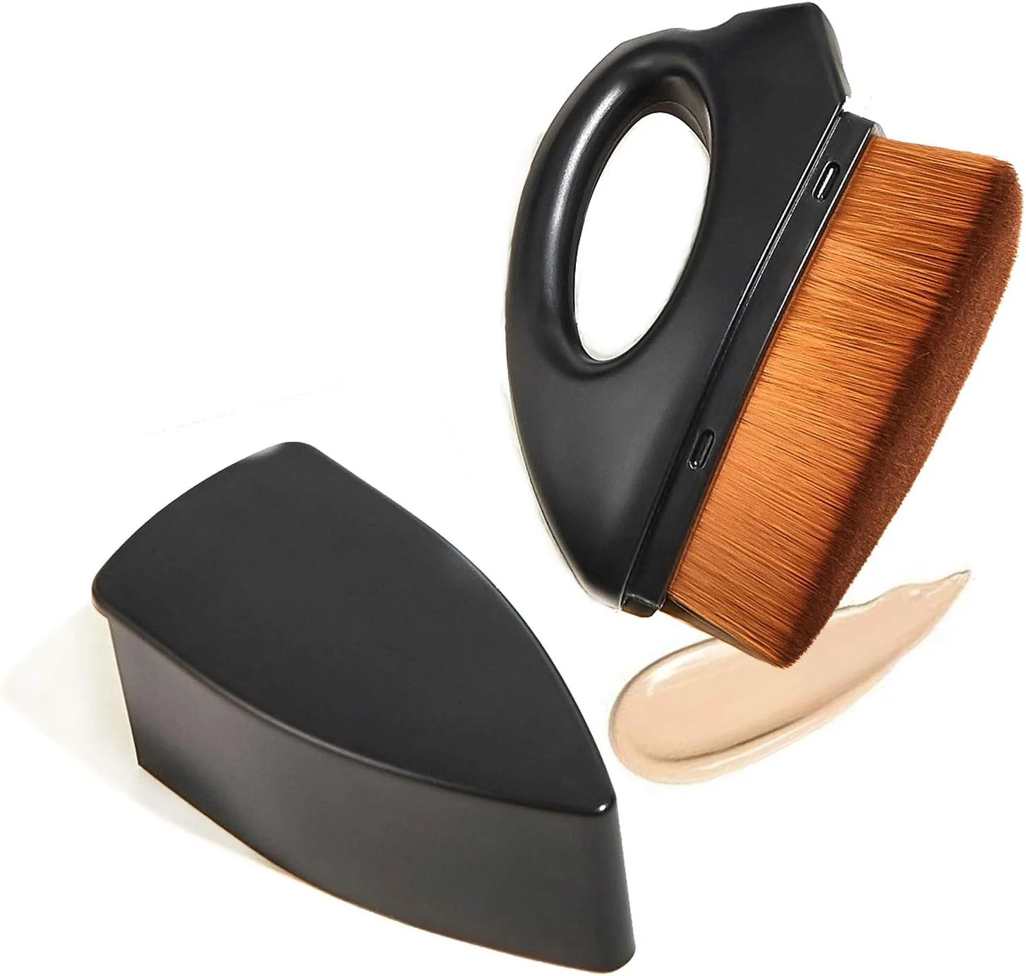 براش آرایشی کرم پودر، براش کرم پودر سر صاف، براش کابوکی یکپارچه با تراکم بالا، چند منظوره برای ترکیب مایع، کرم یا لوازم آرایشی پودری بی عیب و نقص (مشکی)