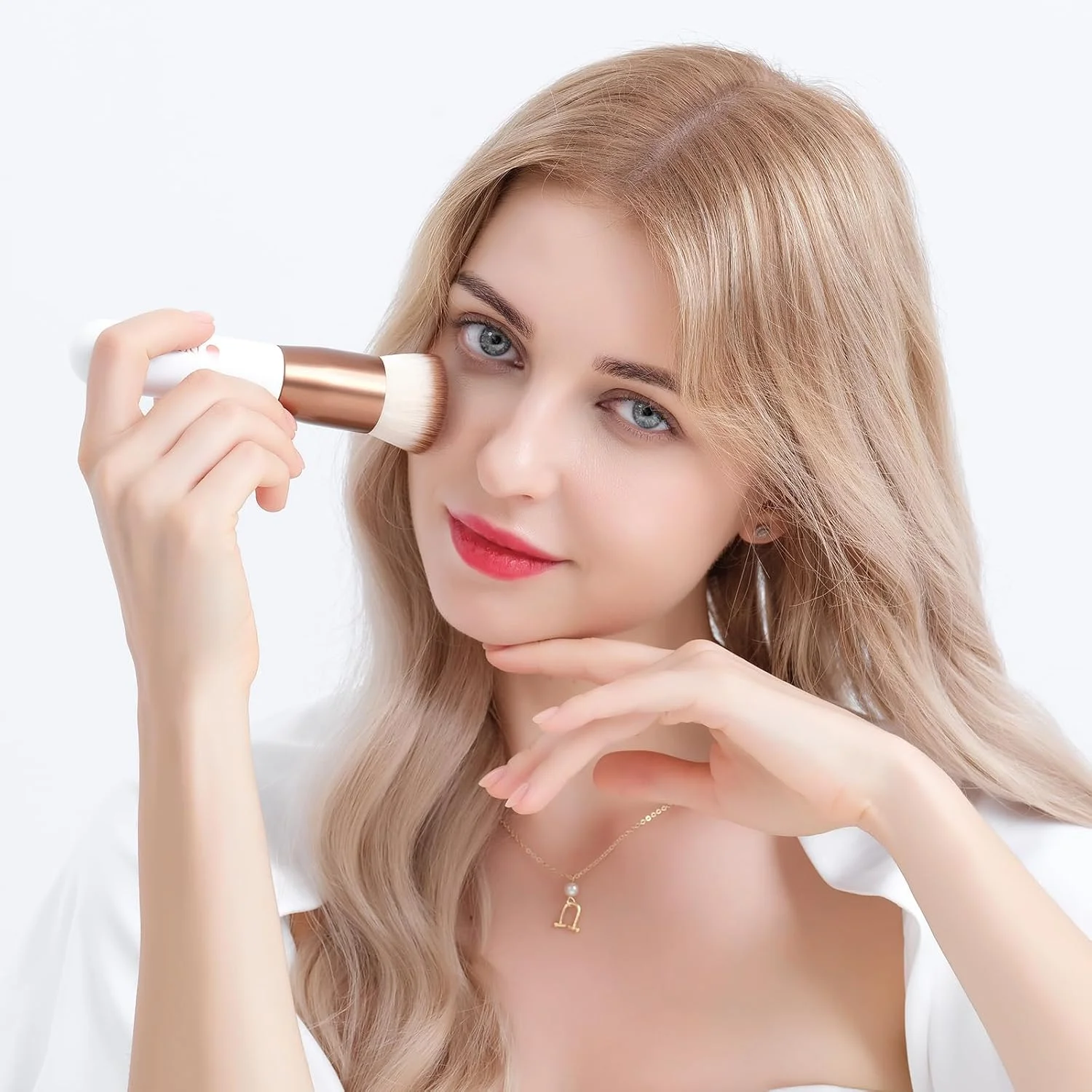 براش کرم پودر کابوکی Ducare، براش های آرایشی، برس ترکیبی مایع حرفه ای، پودر معدنی (طلایی رز و سفید)