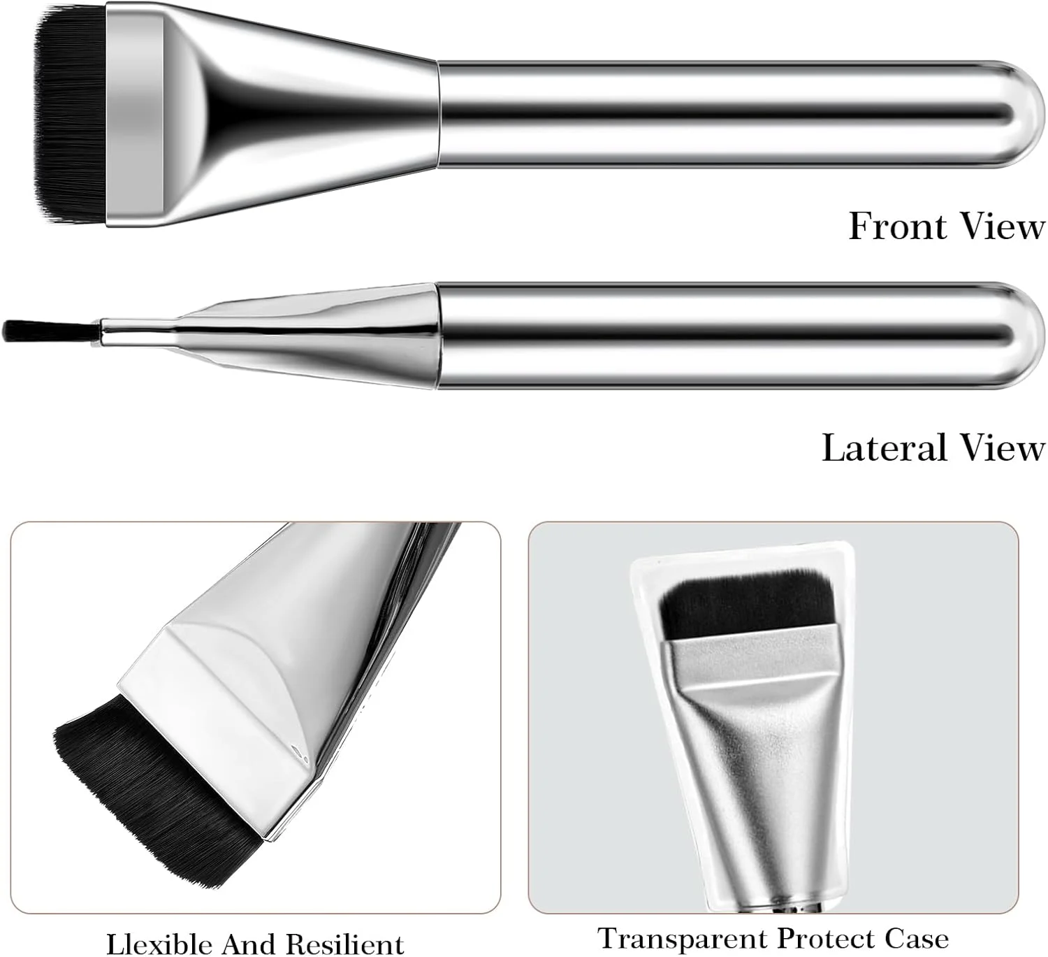 ست 2 عددی برس کرم پودر تخت، برس آرایشی کره‌ای، برس صورت تخت کاردکی برای کرم پودرهای مایع، ماسک و برس‌های صورت ممتاز برای ترکیب کرم (مشکی نقره‌ای)
