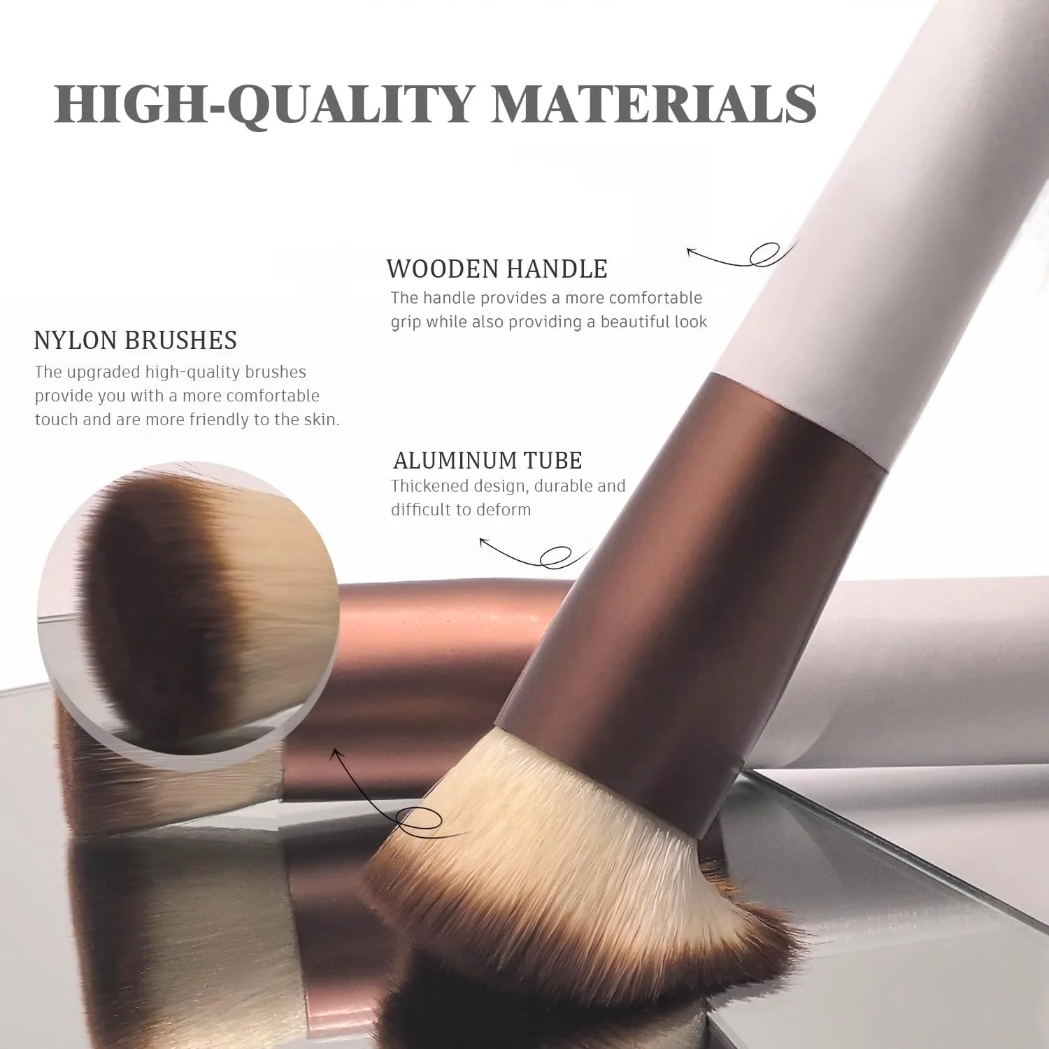 براش کرم پودر و رژگونه برای صورت، براش متراکم کابوکی مصنوعی حرفه ای با دسته چوبی، مناسب برای مایع، کرم و پودر فیکس