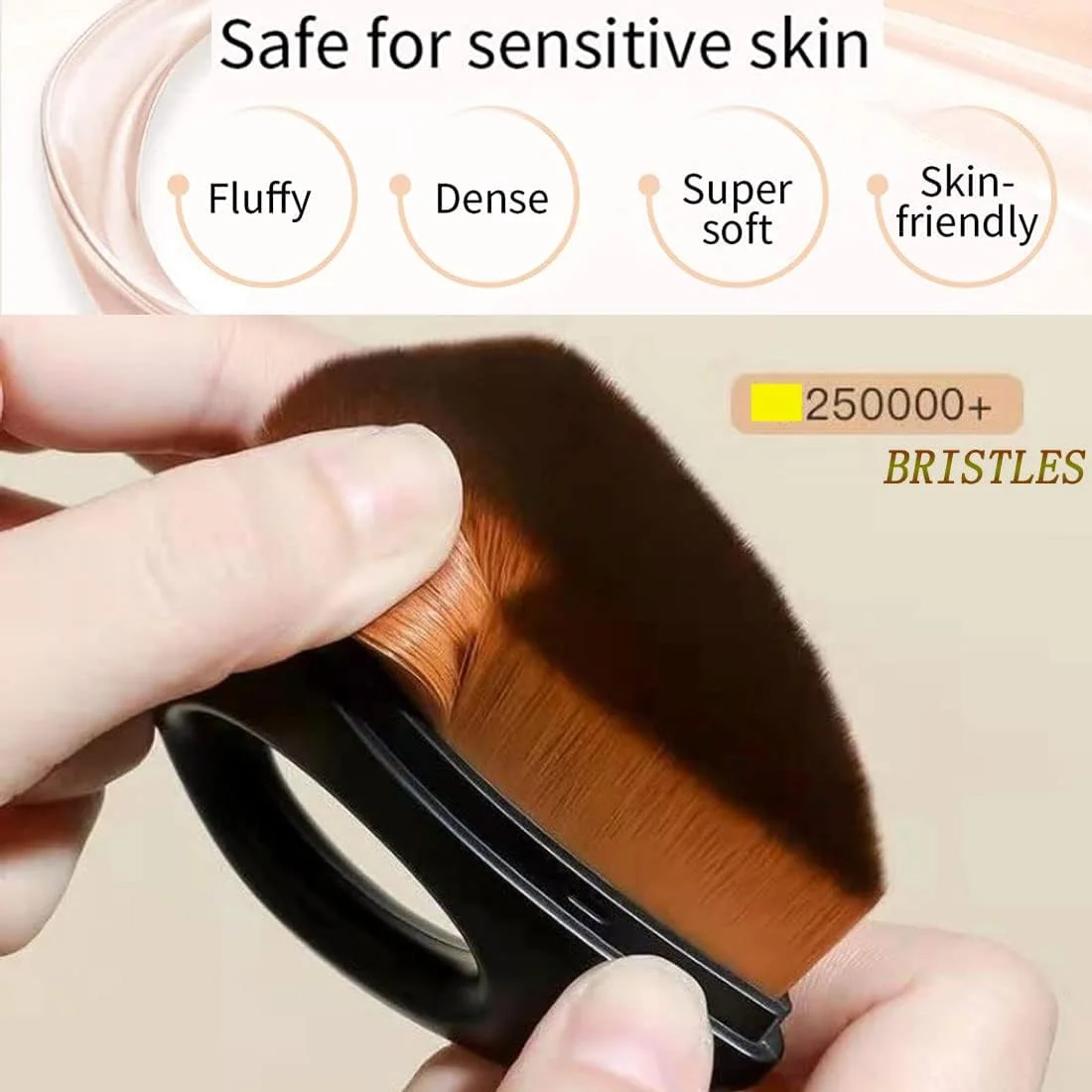 براش آرایشی کرم پودر، براش کرم پودر سر صاف، براش کابوکی یکپارچه با تراکم بالا، چند منظوره برای ترکیب مایع، کرم یا لوازم آرایشی پودری بی عیب و نقص (مشکی)