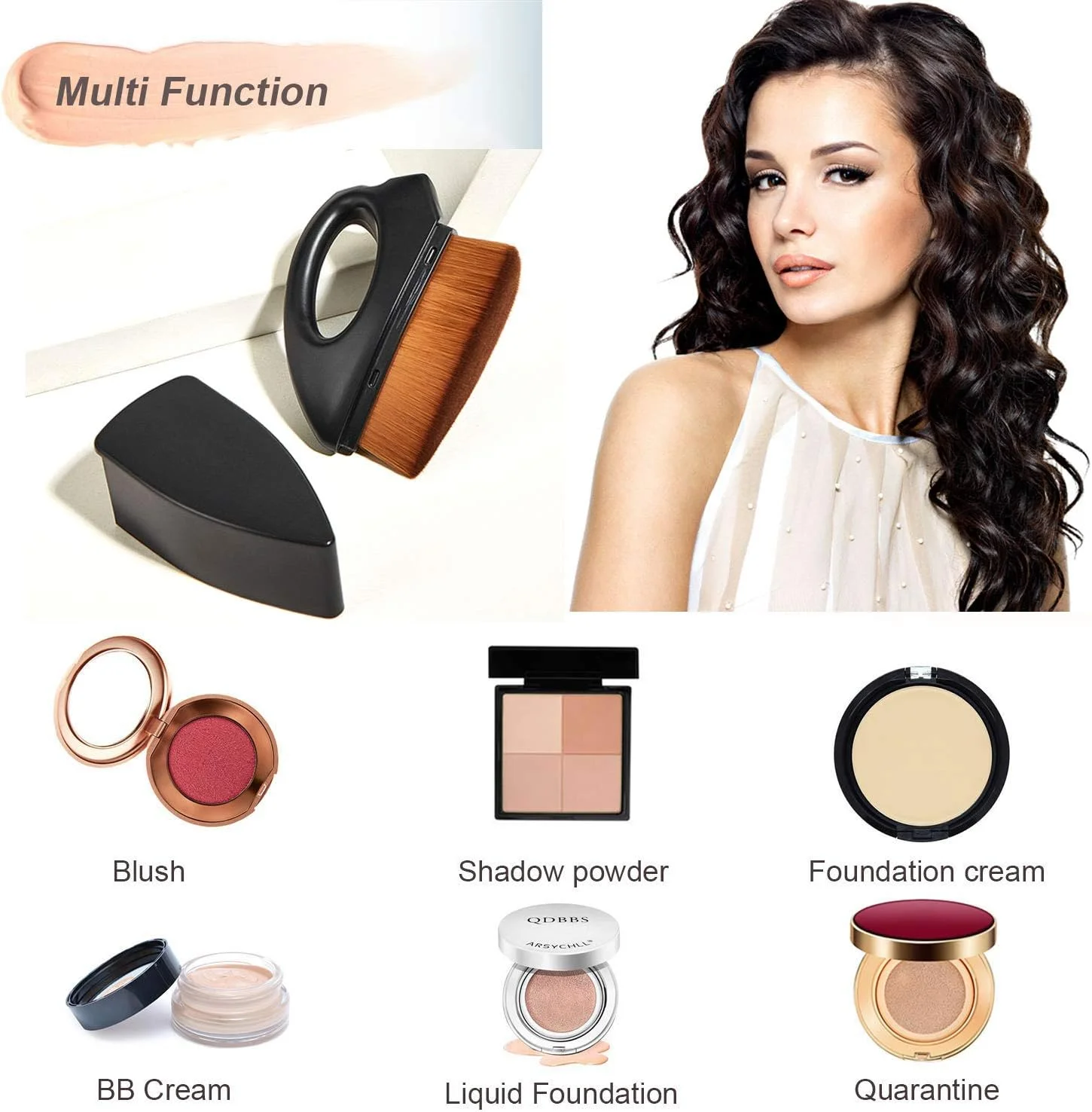 براش آرایشی کرم پودر، براش کرم پودر سر صاف، براش کابوکی یکپارچه با تراکم بالا، چند منظوره برای ترکیب مایع، کرم یا لوازم آرایشی پودری بی عیب و نقص (مشکی)