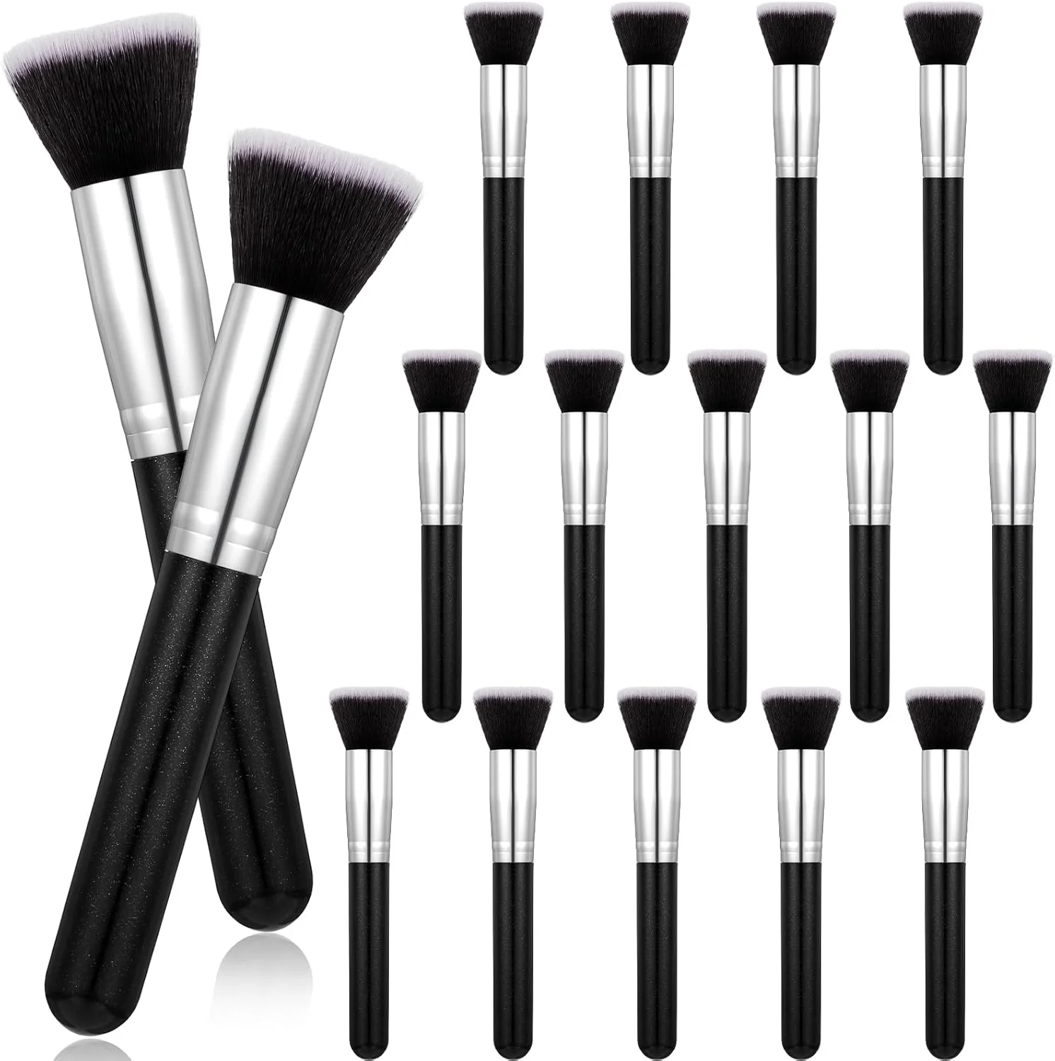 ست 16 عددی برس آرایشی سر تخت برای کرم پودر، رژگونه، مناسب برای مایع، کرم، پودر، ترکیب، پخش کردن و نقطه گذاری