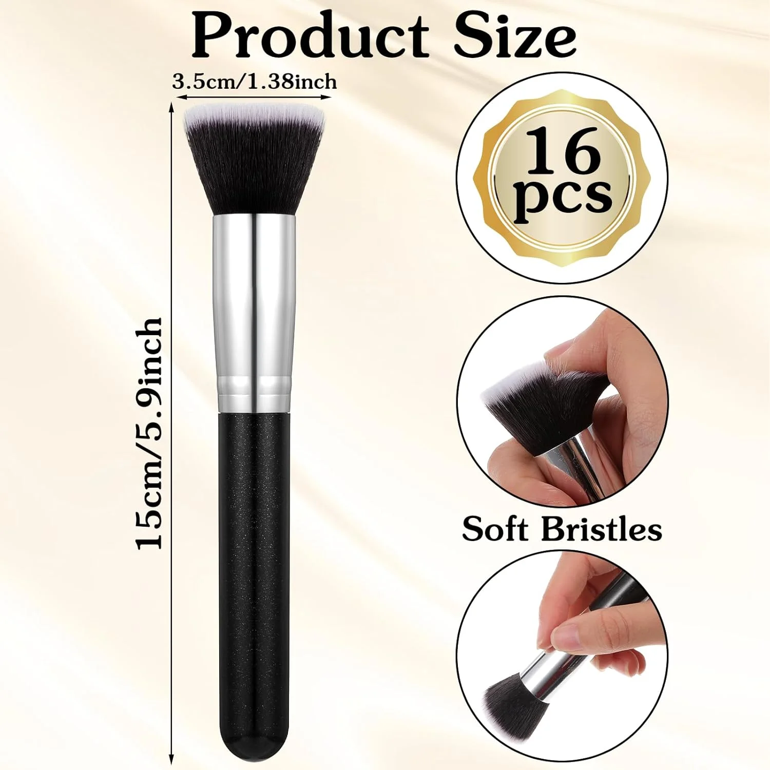 ست 16 عددی برس آرایشی سر تخت برای کرم پودر، رژگونه، مناسب برای مایع، کرم، پودر، ترکیب، پخش کردن و نقطه گذاری