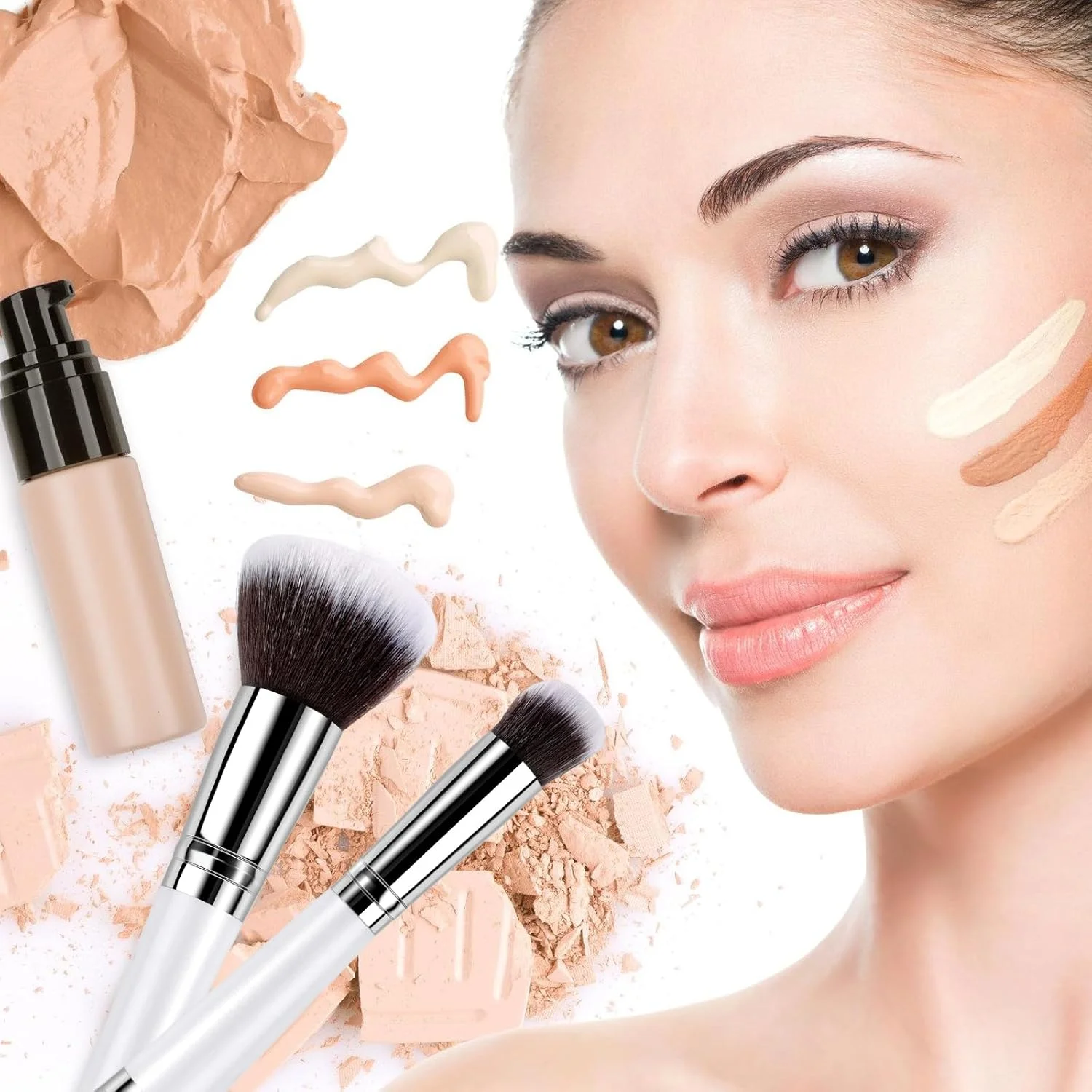براش رژگونه و کرم پودر - براش کانتور دو سر 2 در 1، براش ترکیب پودر صورت برای فرم دهی، هایلایت، کانتورینگ کرم، رژگونه، کرم پودر مایع، کانسیلر، پرایمر آرایشی