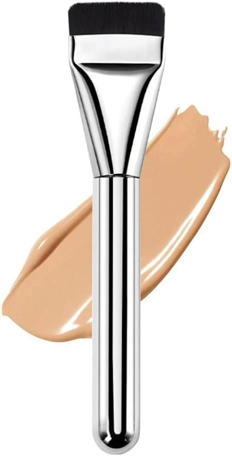 برس تخت کرم پودر برای آرایش مایع، برس تخت فوق العاده نازک برای آرایش صورت، برس آرایشی برای مخلوط کردن کرم ماسک، ابزار برس پایه (نقره ای)