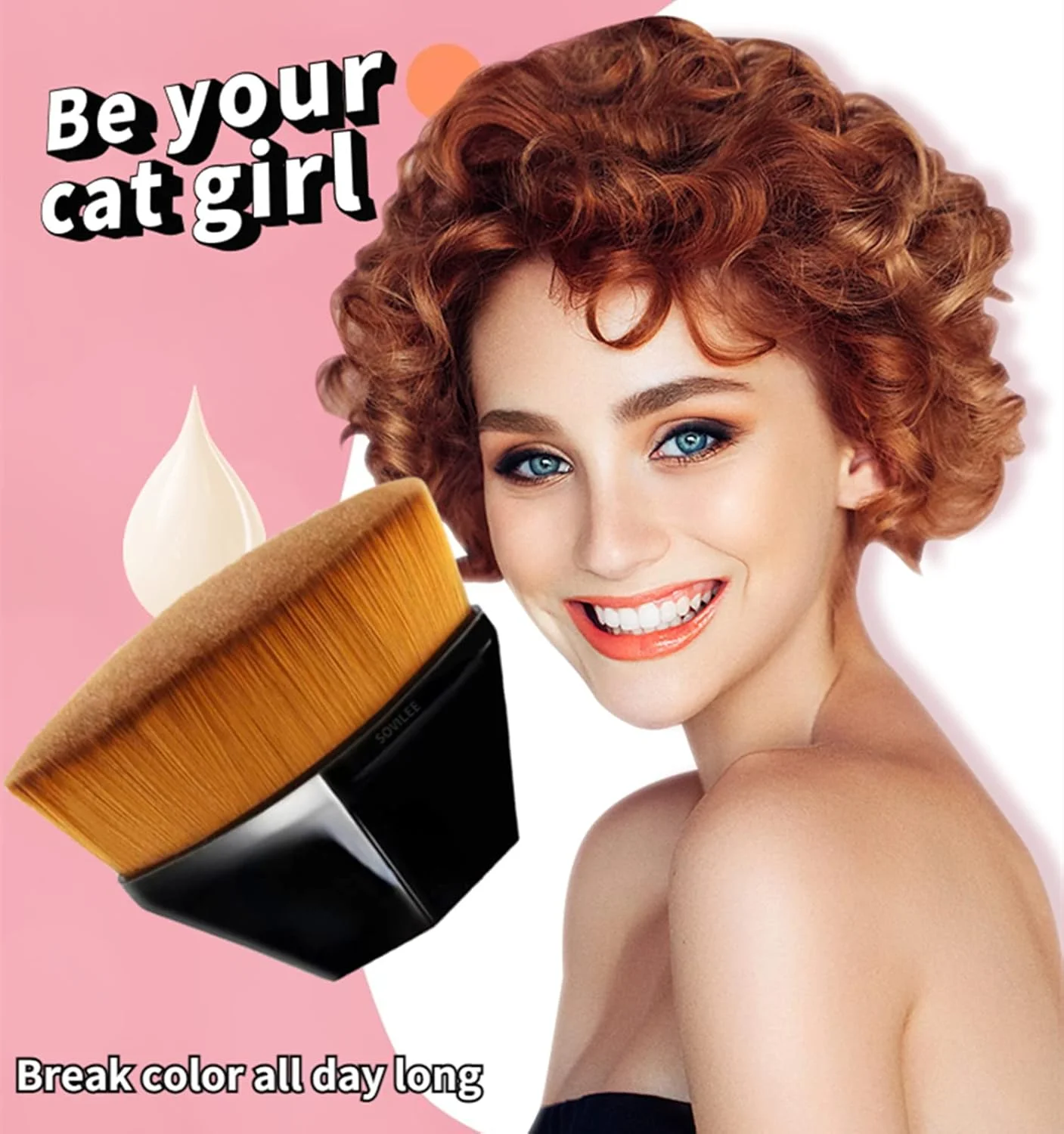 برس آرایشی کرم پودر سر صاف زنانه، برس آرایش بی عیب و نقص صورت پودر پف انگشتی لوازم آرایشی