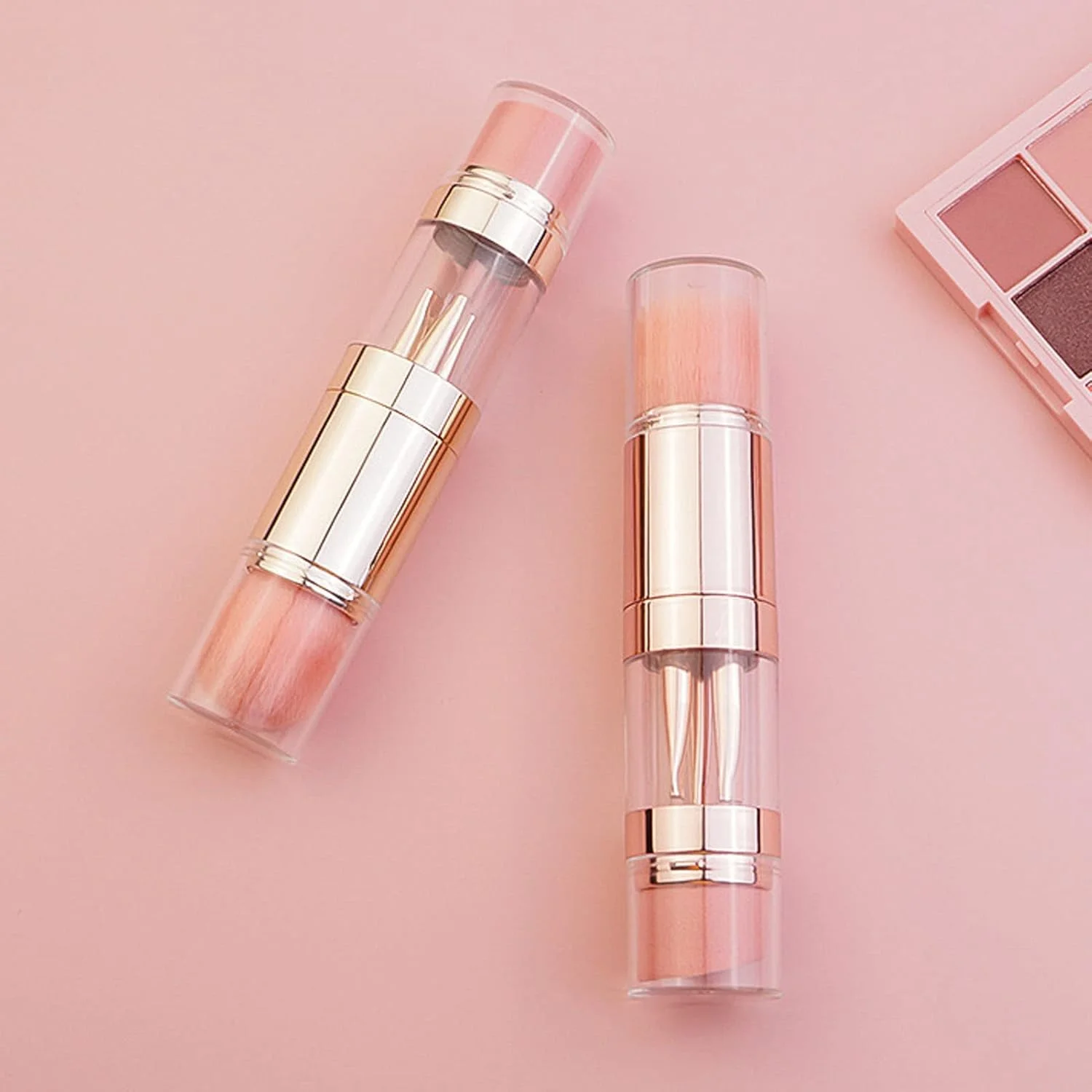 براش کرم پودر، براش آرایشی 5 در 1 با موهای نرم برای لب، ابرو، مناسب بانوان و استفاده در دفتر (روکش طلایی)