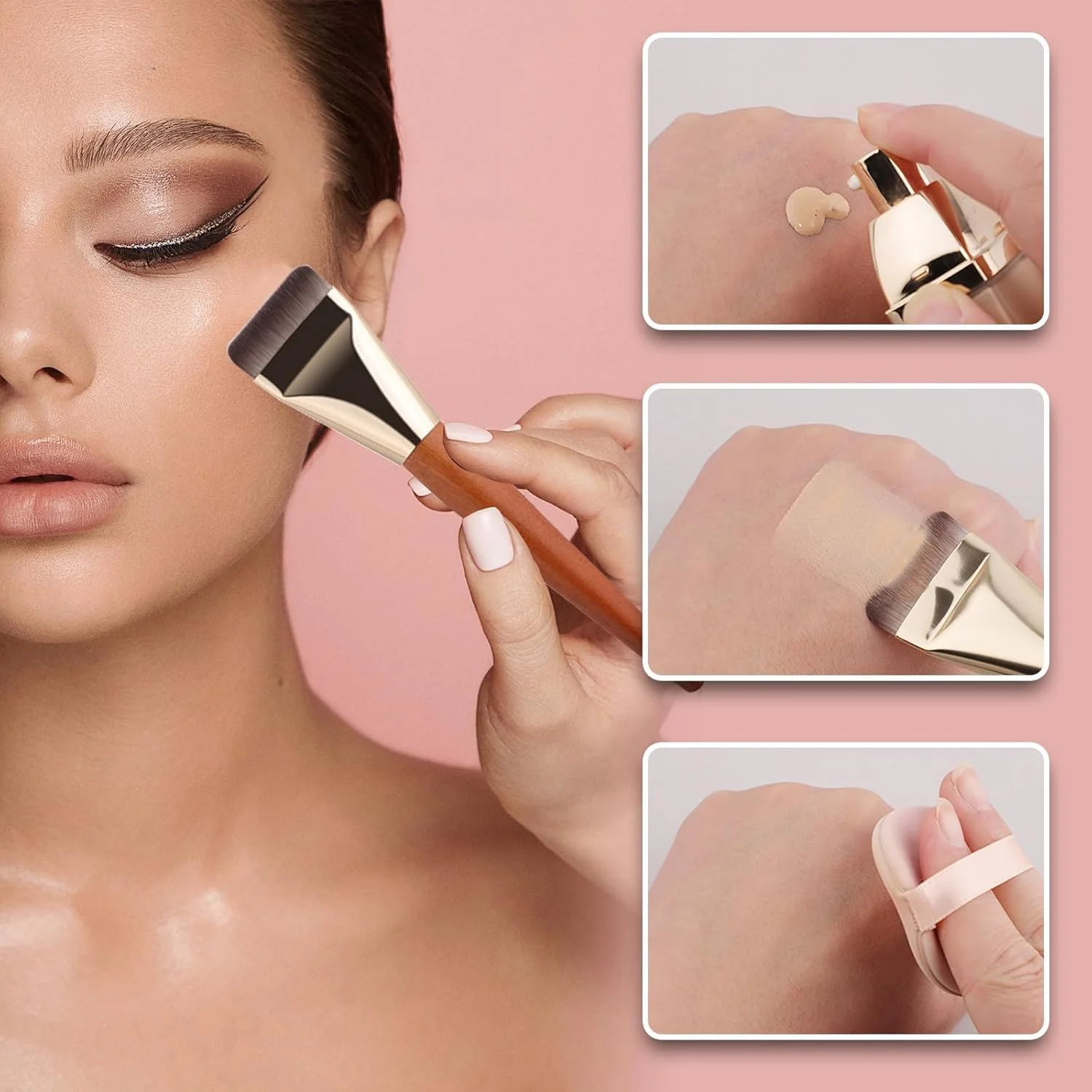 ست 2 عددی برس تخت کرم پودر مناسب بانوان، برس آرایشی صورت برای پودر و مواد آرایشی بی نقص