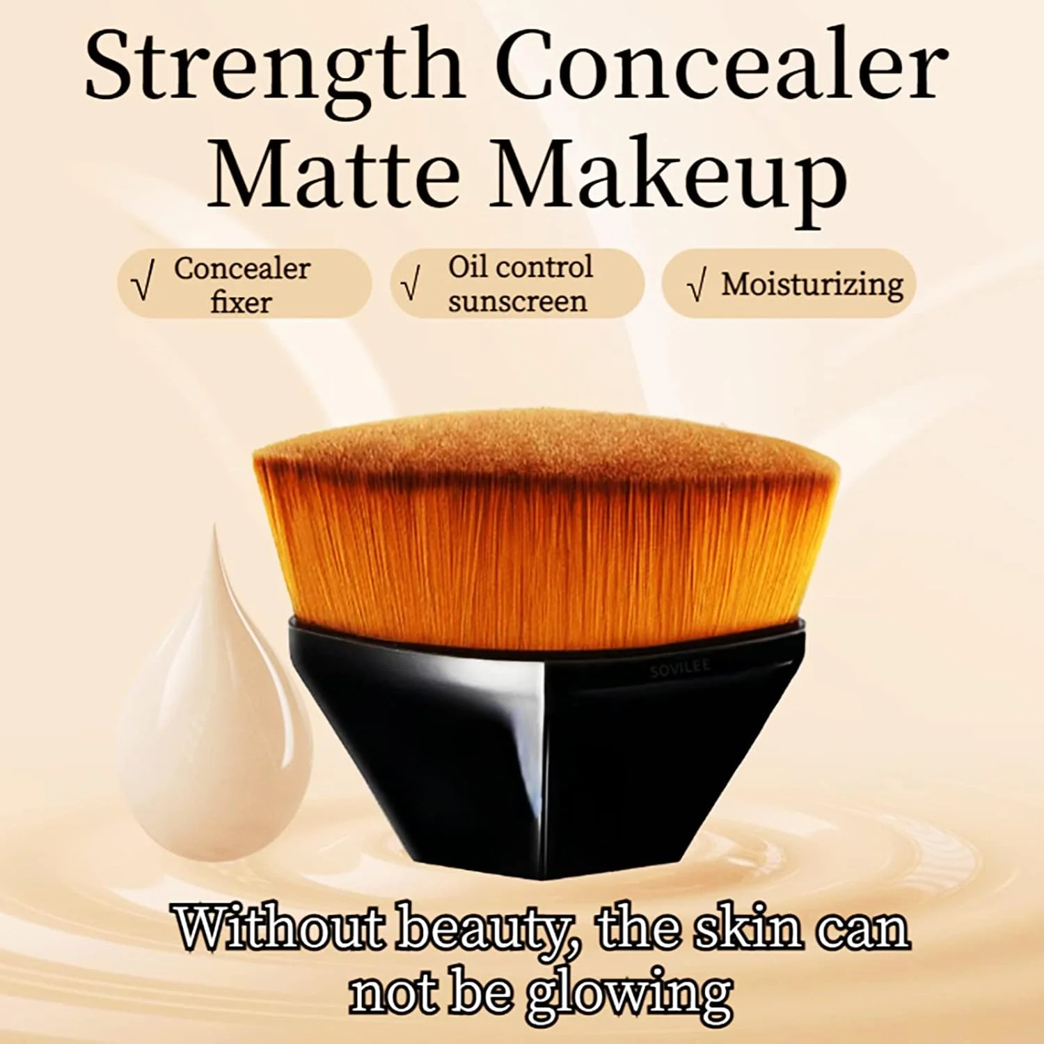 برس آرایشی کرم پودر سر صاف زنانه، برس آرایش بی عیب و نقص صورت پودر پف انگشتی لوازم آرایشی