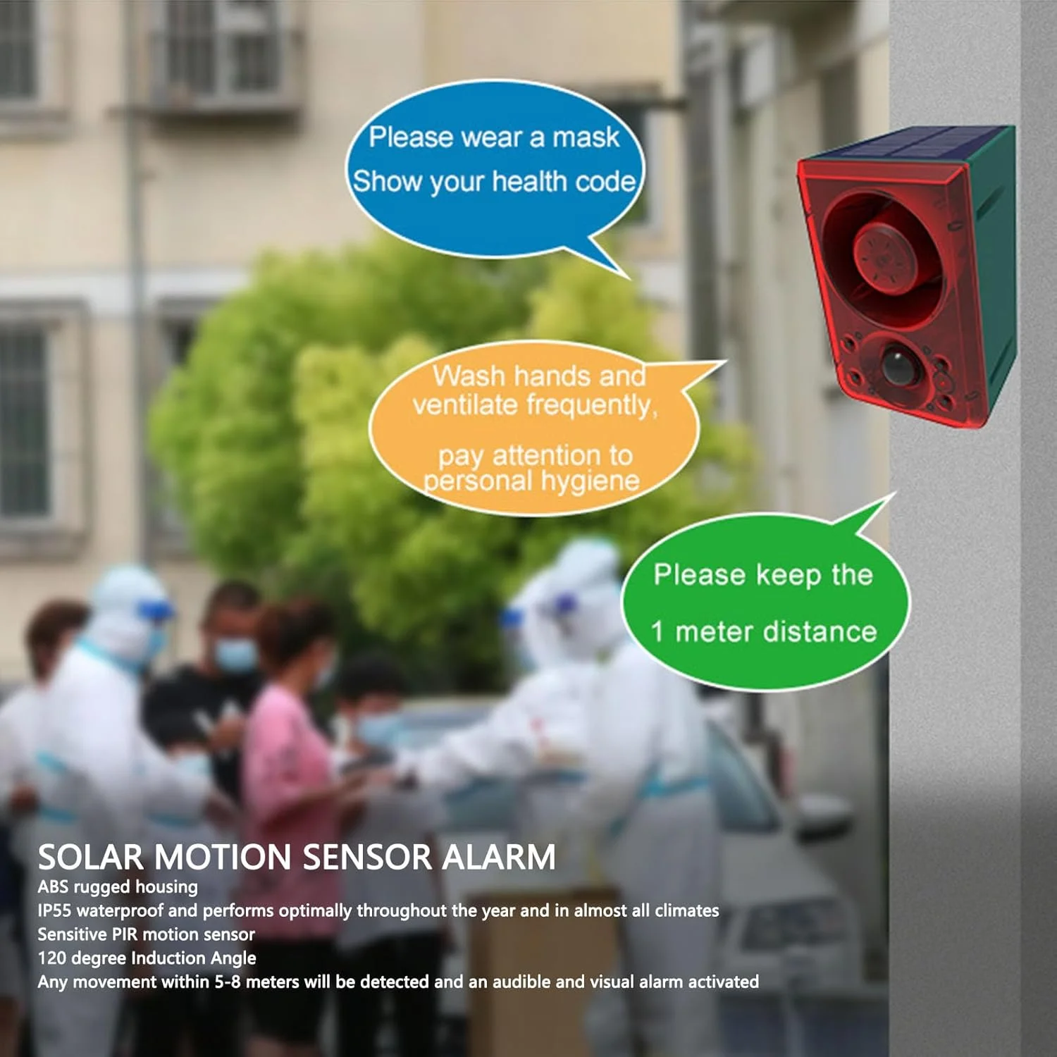 آلارم صوتی و نوری خورشیدی، آژیر امنیتی با سنسور حرکتی و صدای پارس سگ، آلارم چراغ چشمک زن امنیتی با کنترل از راه دور برای حیاط، مرغداری، ویلا، مزرعه، انبار