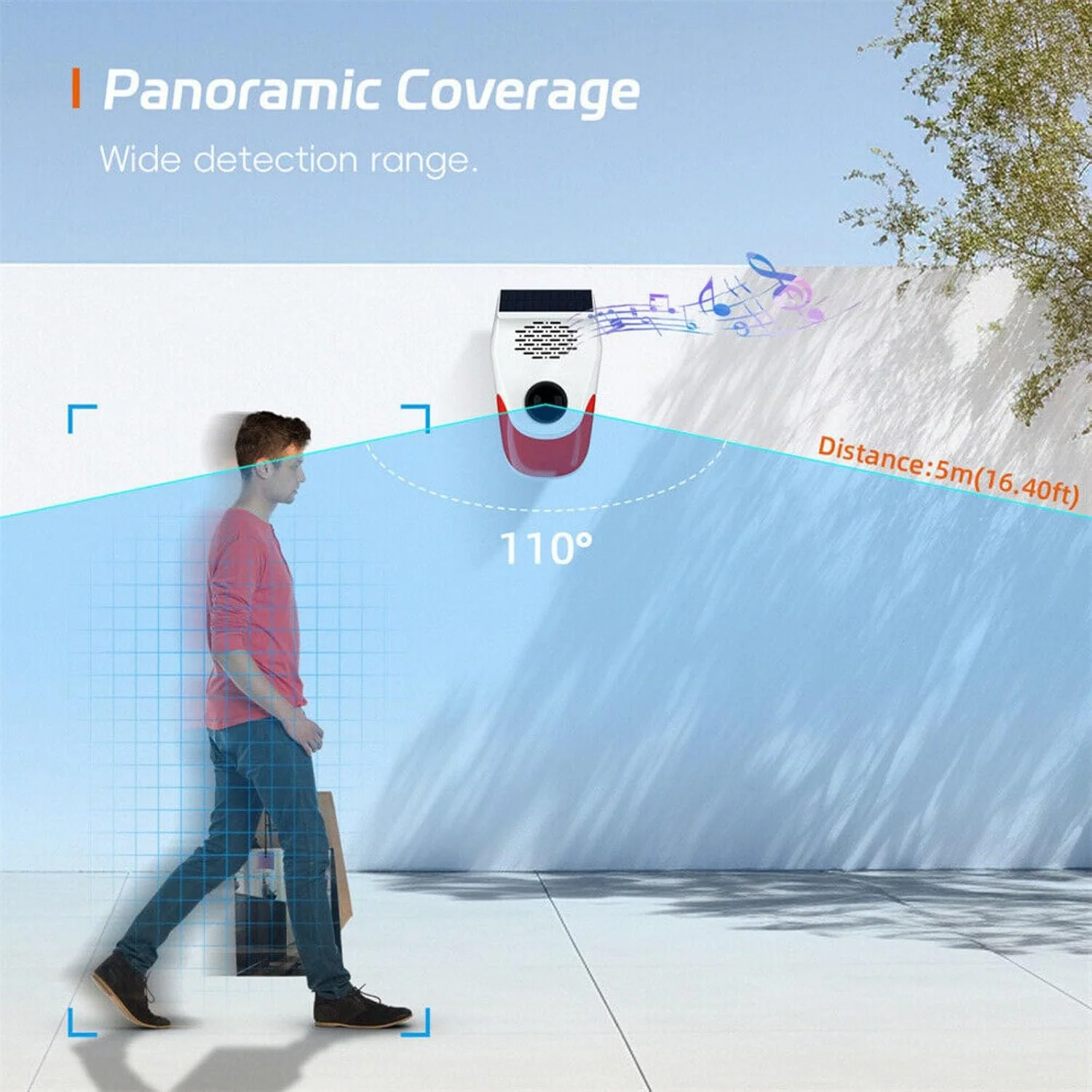 سنسور حرکتی صوتی خورشیدی، آشکارساز حرکتی مادون قرمز PIR برای سیستم دزدگیر امنیت خانه