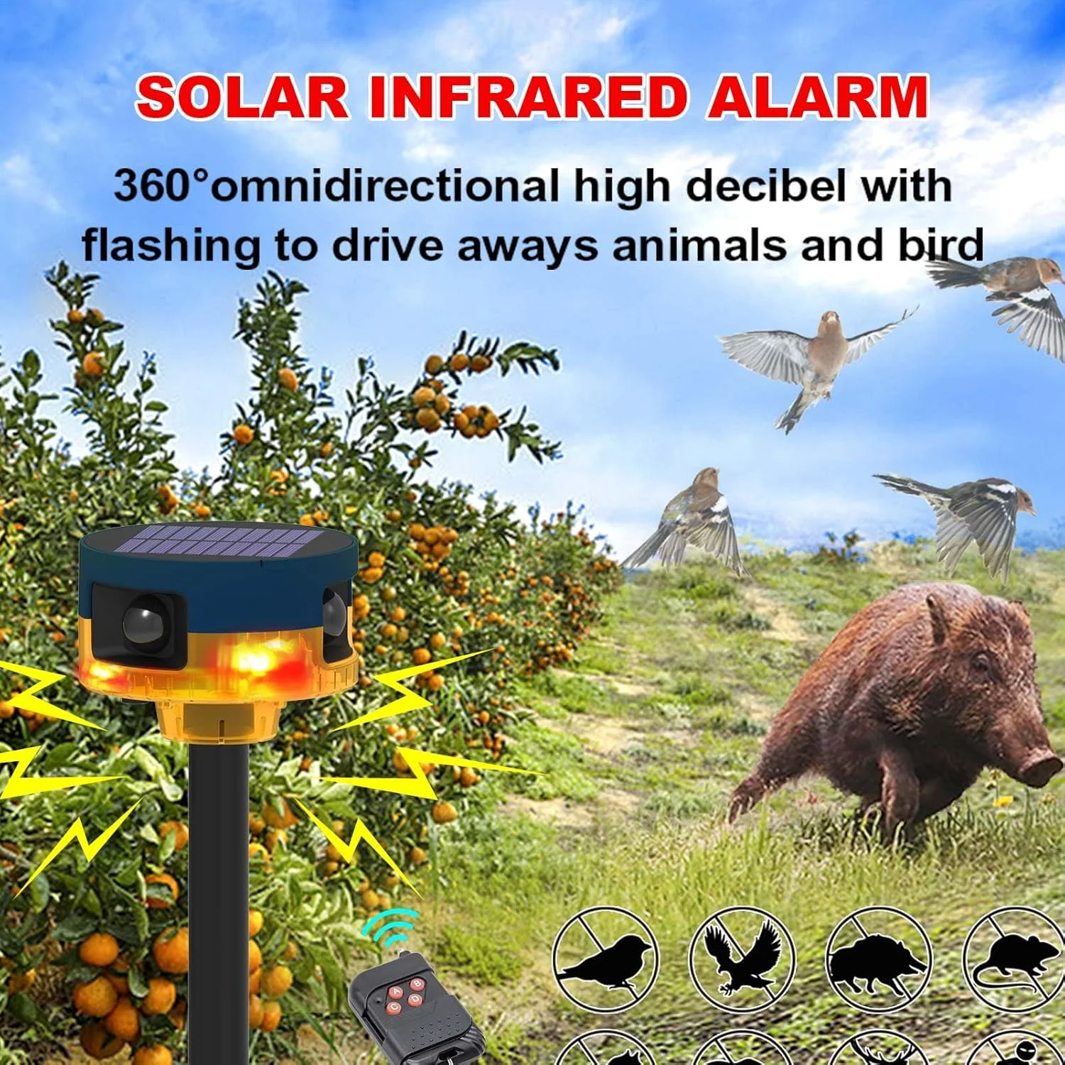 آلارم سنسور حرکتی فضای باز، آلارم فعال شده با سنسور حرکتی خورشیدی با 13 نوع صدا و نور بارق، سیستم هشدار امنیتی برای مزرعه، انبار، ویلا