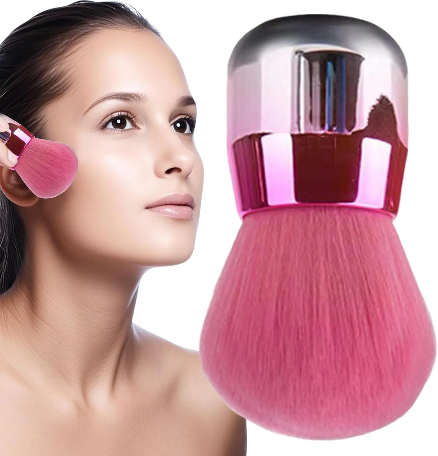 براش آرایشی، اپلیکاتور پودر فونداسیون، براش آرایشی قابل حمل و جمع شونده با سر پهن برای پودر، کانسیلر، رژگونه، فونداسیون