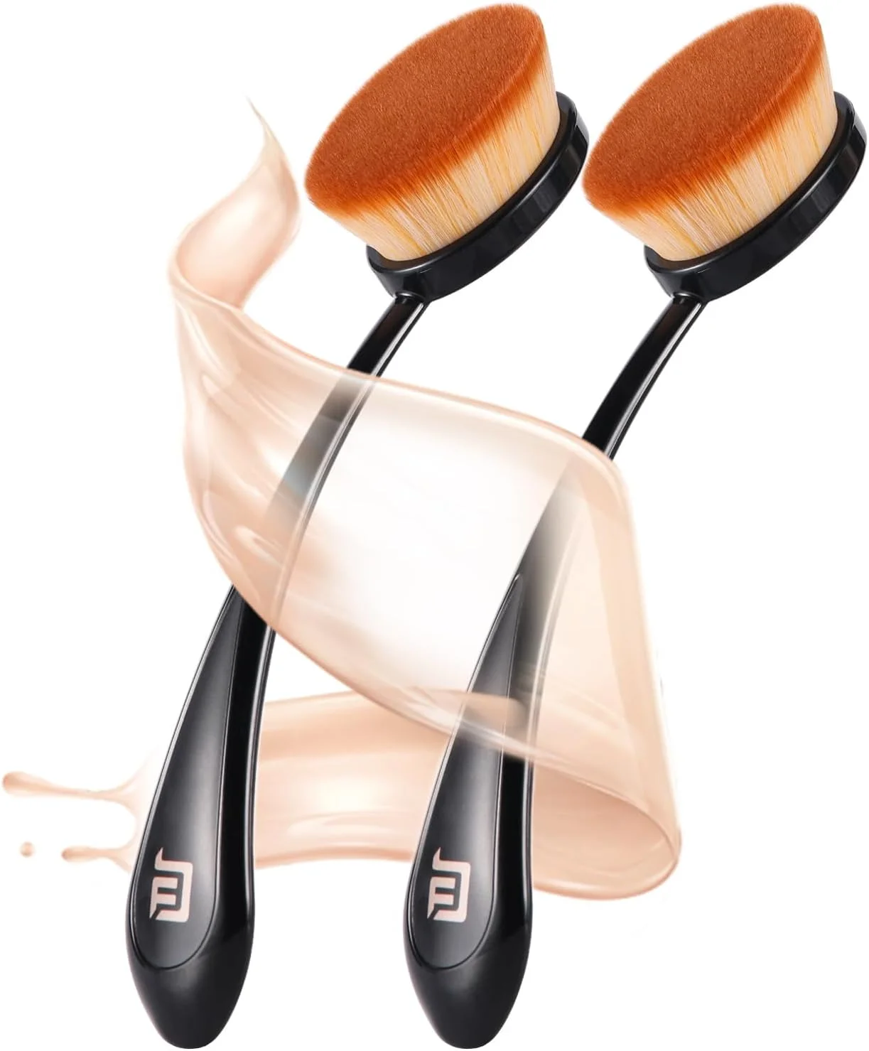 براش کرم پودر برای آرایش مایع، براش کابوکی برای استفاده یکپارچه از مایع، کرم و پودر، موهای مصنوعی فوق العاده نرم، متراکم و بدون تست حیوانی برای ترکیب بدون رگه (2 عدد)