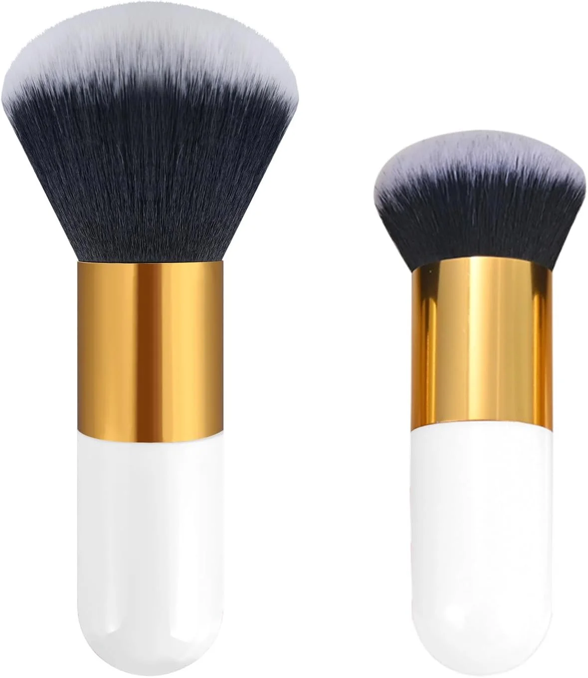 ست برس آرایشی 2 عددی، برس پودر بزرگ، برس آرایشی کابوکی قوسی بزرگ برای ترکیب مایع، کرم و پودر بی عیب و نقص، پرداخت، ترکیب، کانسیلر (موهای سفید و مشکی)