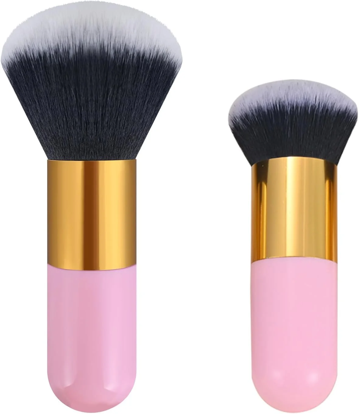 ست برس آرایشی 2 عددی، برس پودر بزرگ، برس آرایشی کابوکی قوسی بزرگ برای ترکیب کرم مایع، پودر بی عیب و نقص، پولیش، ترکیب و کانسیلر (موهای صورتی و مشکی)