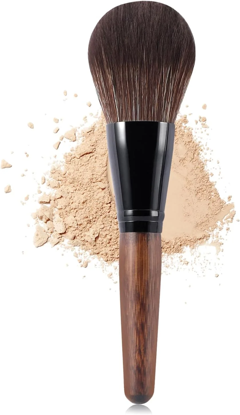 براش بزرگ پودر معدنی بامبو، براش آرایشی کرم پودر کابوکی با موهای نرم مصنوعی برای پودر فیکس و فشرده، مایع، کرم، ترکیب و پخش کردن، ابزار گیاهی و بدون تست حیوانی