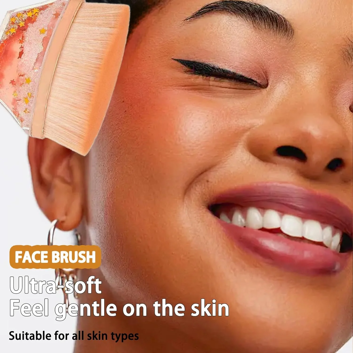 براش آرایشی فونداسیون بی نقص، براش کابوکی سر صاف برای صورت، براش های برنزه کننده بدن به همراه کیف مسافرتی قابل حمل، مناسب برای کرم پودر مایع، سر بزرگ برای آرایش سریع و متراکم، نارنجی براق و پویا