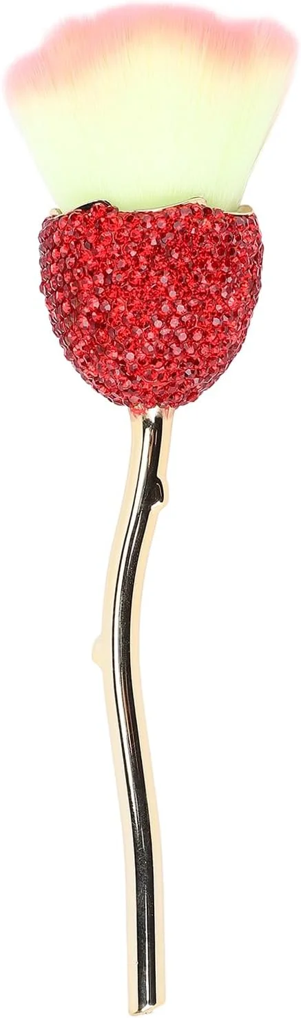 براش آرایشی طرح گل با نگین‌های قرمز درخشان - برس گردگیری ناخن با دسته قوی برای استفاده