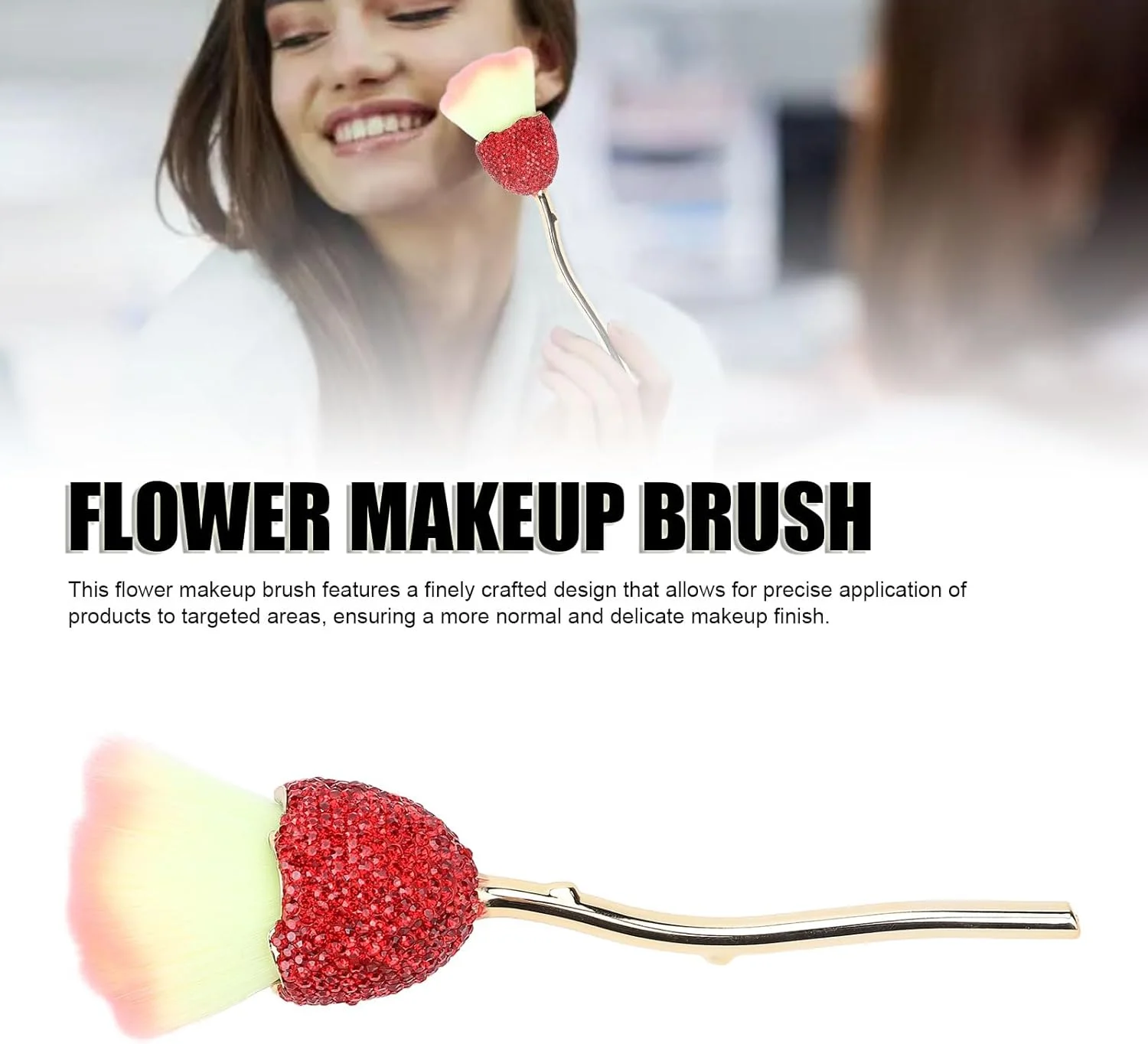براش آرایشی طرح گل با نگین‌های قرمز درخشان - برس گردگیری ناخن با دسته قوی برای استفاده