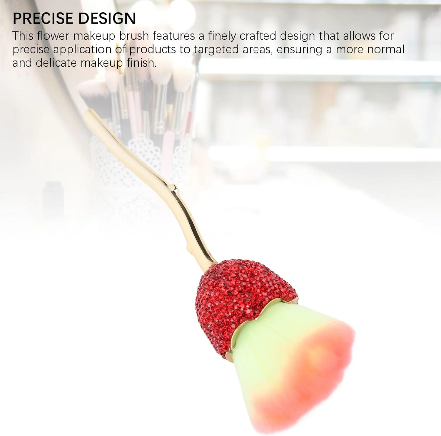 براش آرایشی طرح گل با نگین‌های قرمز درخشان - برس گردگیری ناخن با دسته قوی برای استفاده