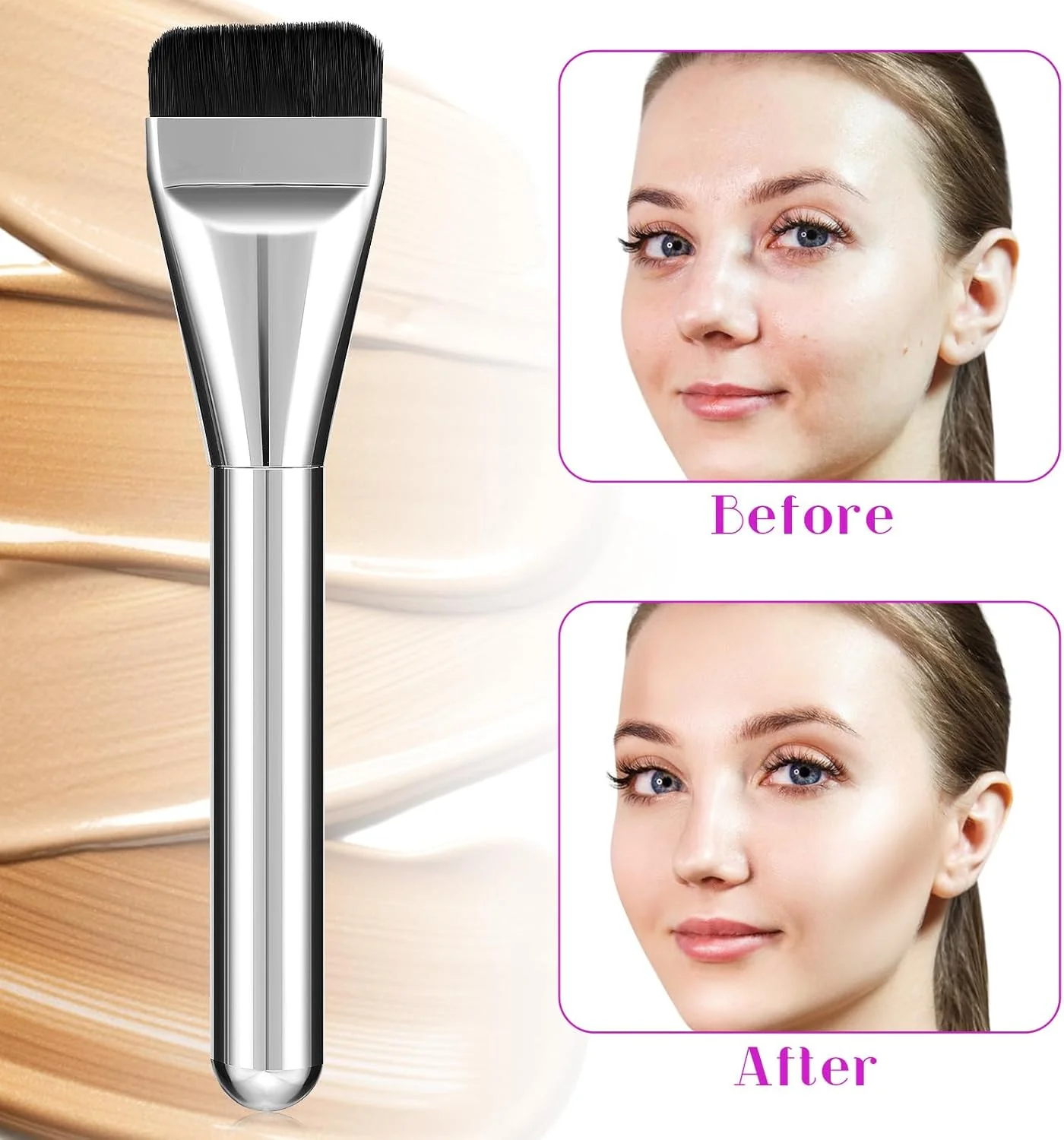 براش فلت کرم پودر، ست براش کرم پودر مایع فوق العاده نازک - استفاده بدون رد برای مایع و کرم