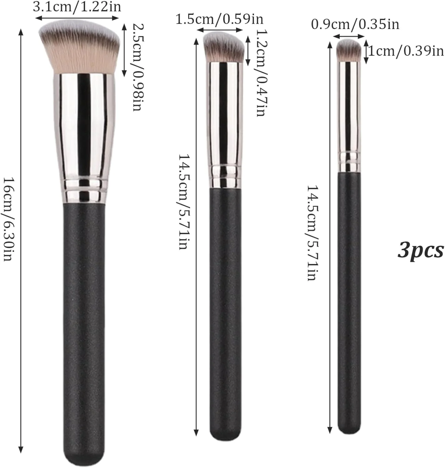 ست 3 عددی برس کرم پودر بی نقص برای زنان، برس کانتورینگ، ترکیب و کانسیلر، برس آرایشی مایع برای زیبایی