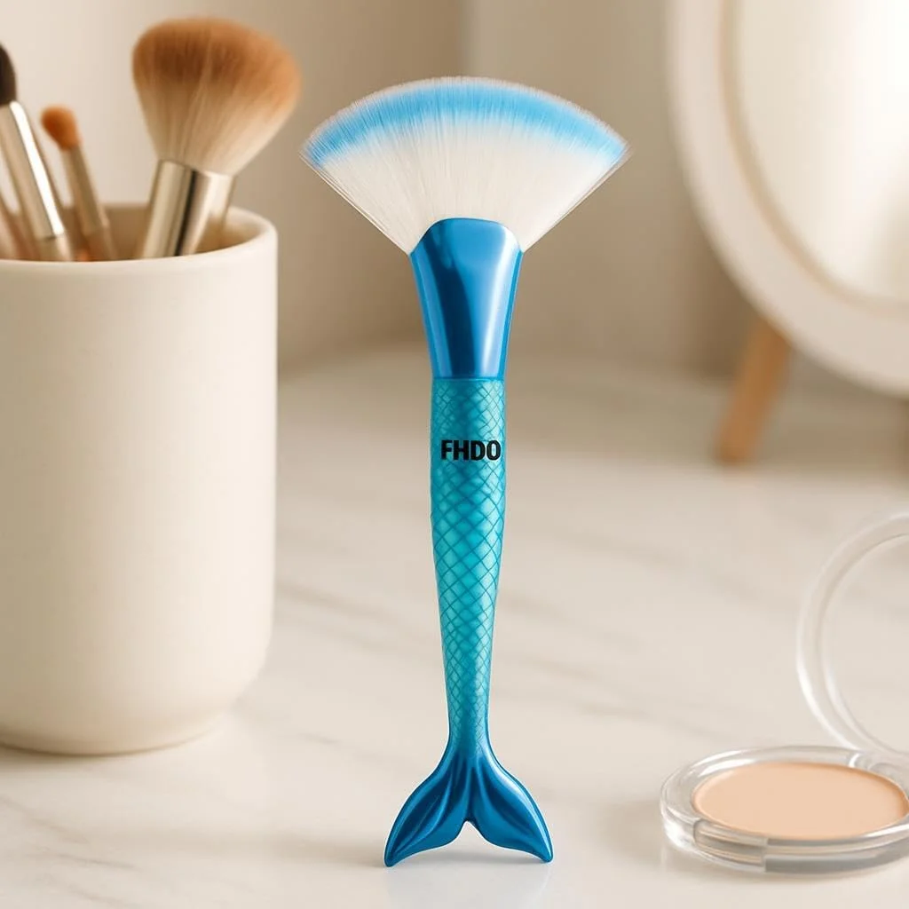 براش تخت آرایشی فیتو آبی - براش تخت کرم پودر و کانسیلر مناسب مایع و کرمی، براش صورت با موهای مصنوعی