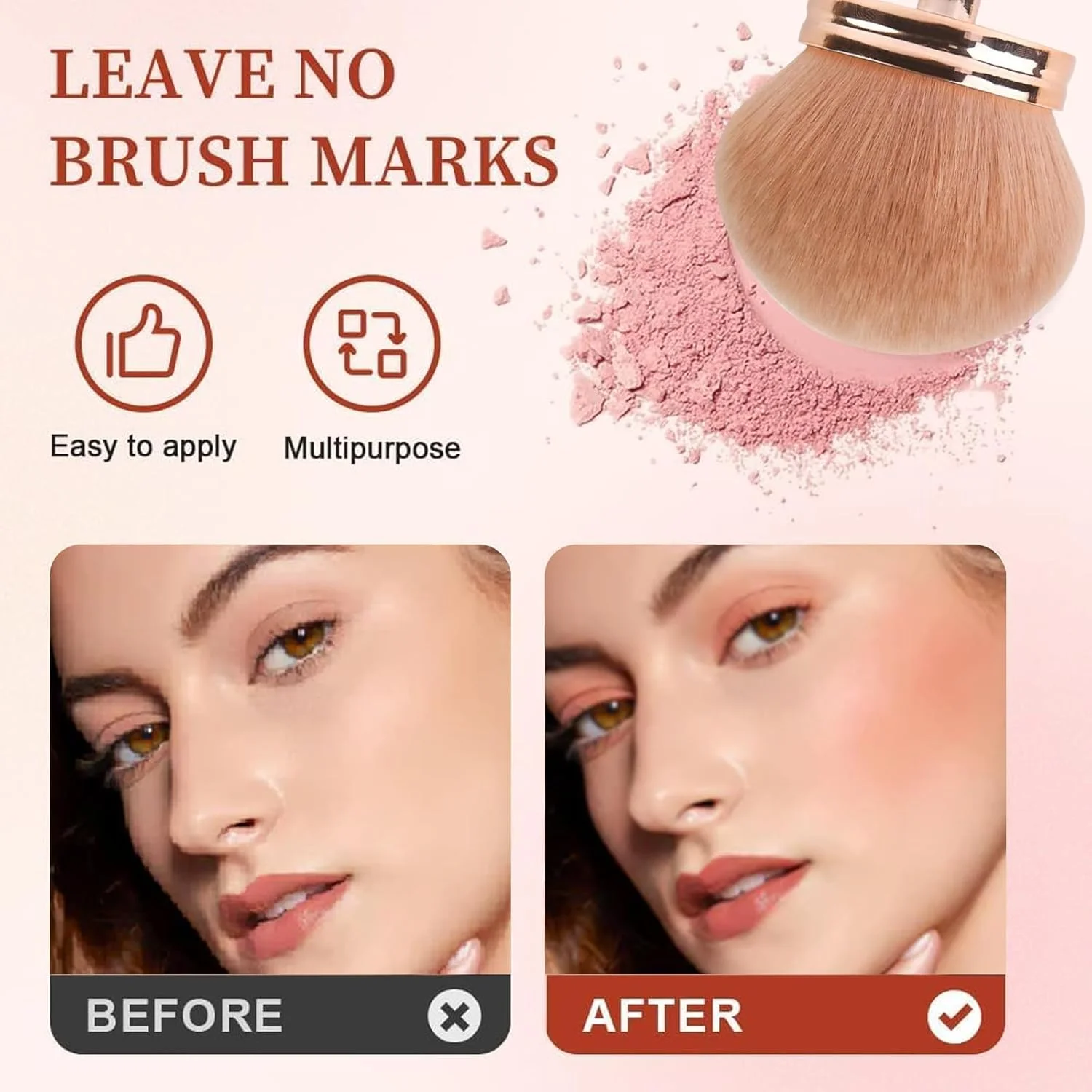 براش آرایشی بدن Fjquamitix برای ترکیب و محو کردن برنزه کننده و آرایش بدن، براش پهن 2.95 اینچی برای صورت، پاها، بدن، پودر، کرم و فونداسیون (رزگلد روشن)