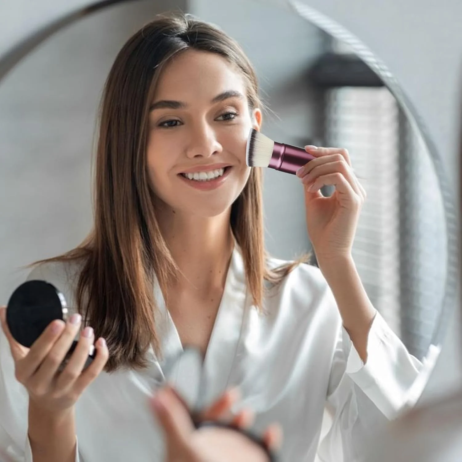 براش آرایشی جمع شونده فیلیلوگور، براش کابوکی برای کرم پودر صورت، براش رژگونه قابل حمل برای استفاده از کرم پودر (L، قرمز شرابی)