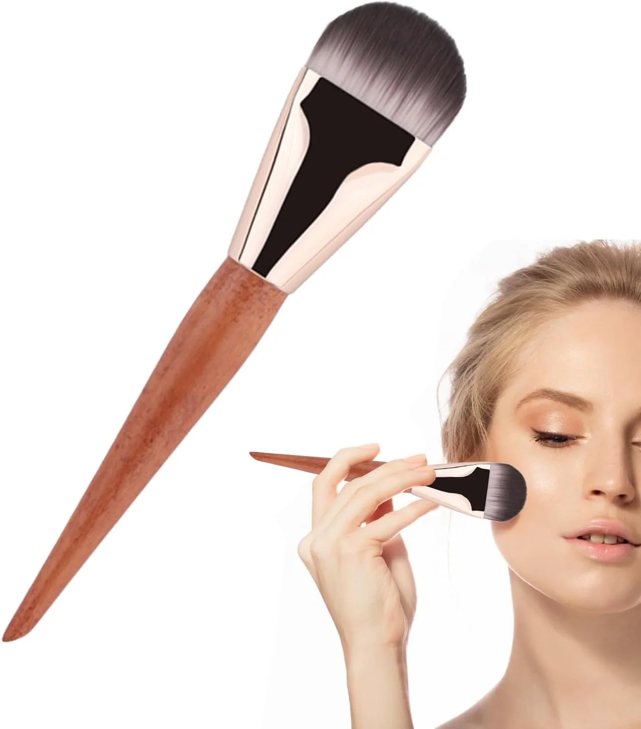 براش فلت کرم پودر - براش فوق العاده نازک کرم پودر مایع برای صورت - موهای نرم، اپلیکاتور دسته چوبی قابل حمل برای ترکیب کرم، پخش پودر، لوازم آرایشی براش فلت کرم پودر - براش فوق العاده نازک کرم پودر مایع برای صورت - موهای نرم، اپلیکاتور دسته چوبی قابل حمل برای ترکیب کرم، پخش پودر، لوازم آرایشی