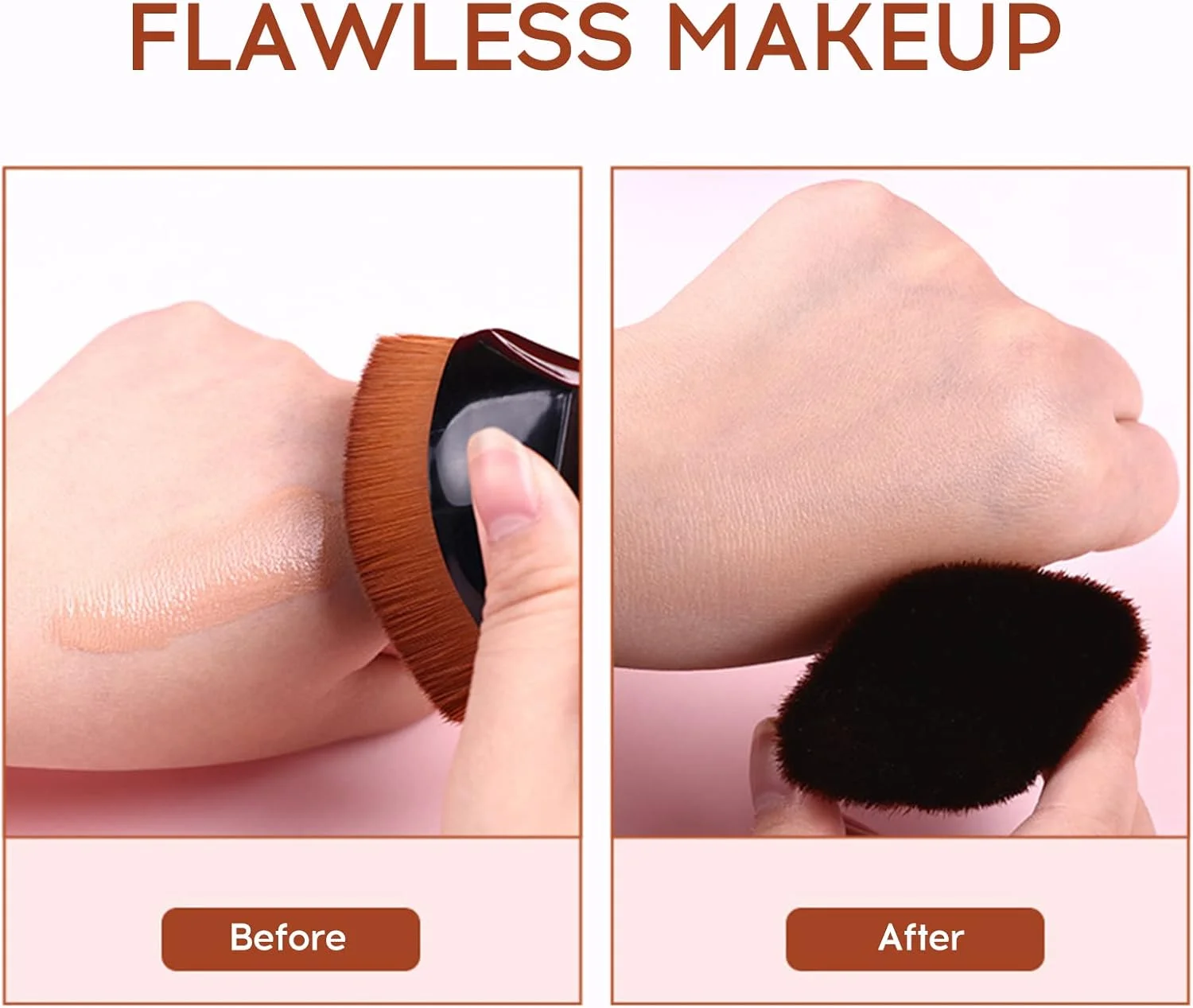 براش کرم پودر بدون رد فاونوو، براش آرایشی سر تخت، نرم و سازگار با پوست، برای آرایش پایه سریع و بی نقص