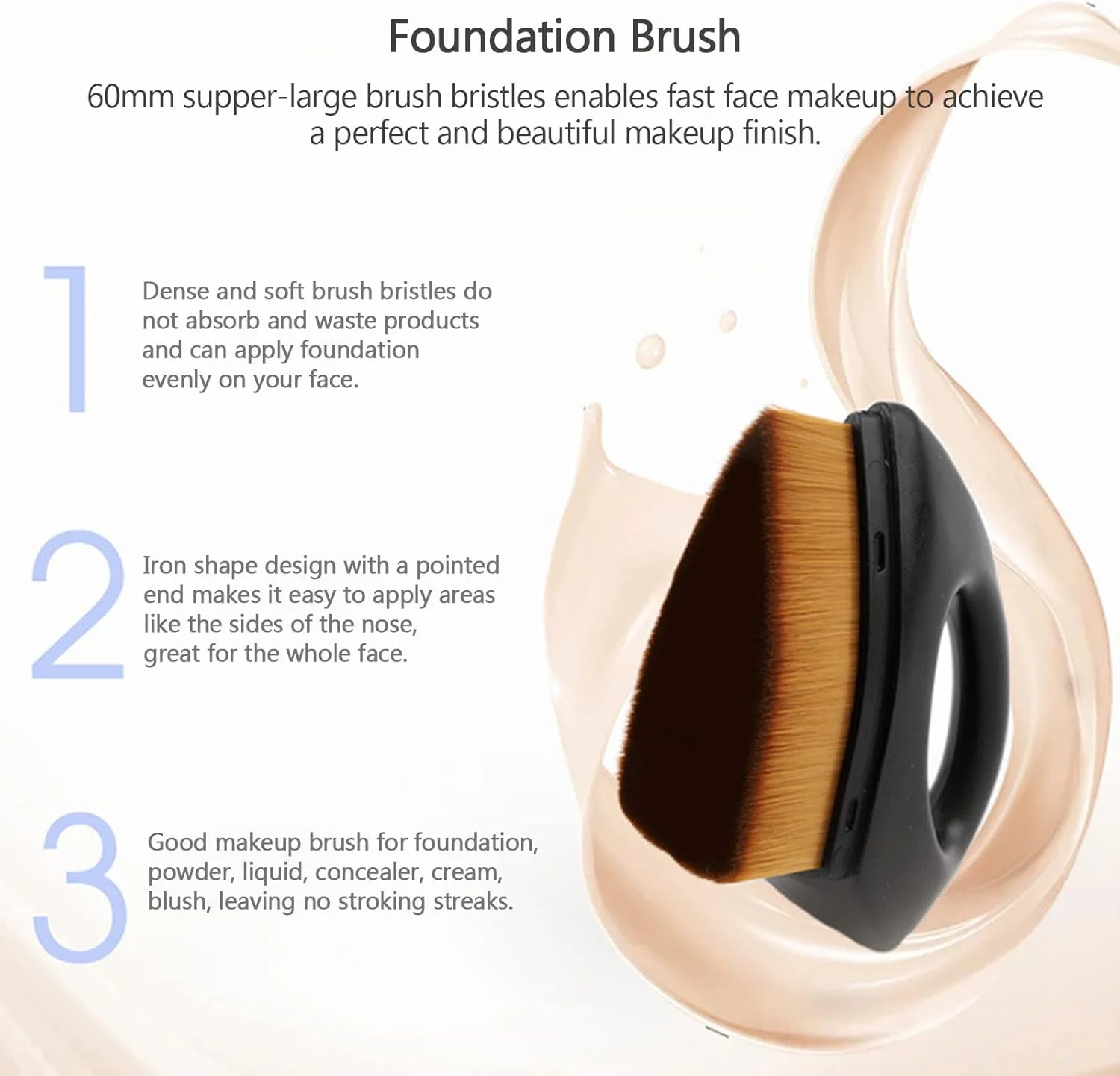 براش کرم پودر سرتخت Fawoonu، براش آرایشی، براش صورت برای ترکیب کرم مایع و پودر، براش آرایشی با جعبه محافظ