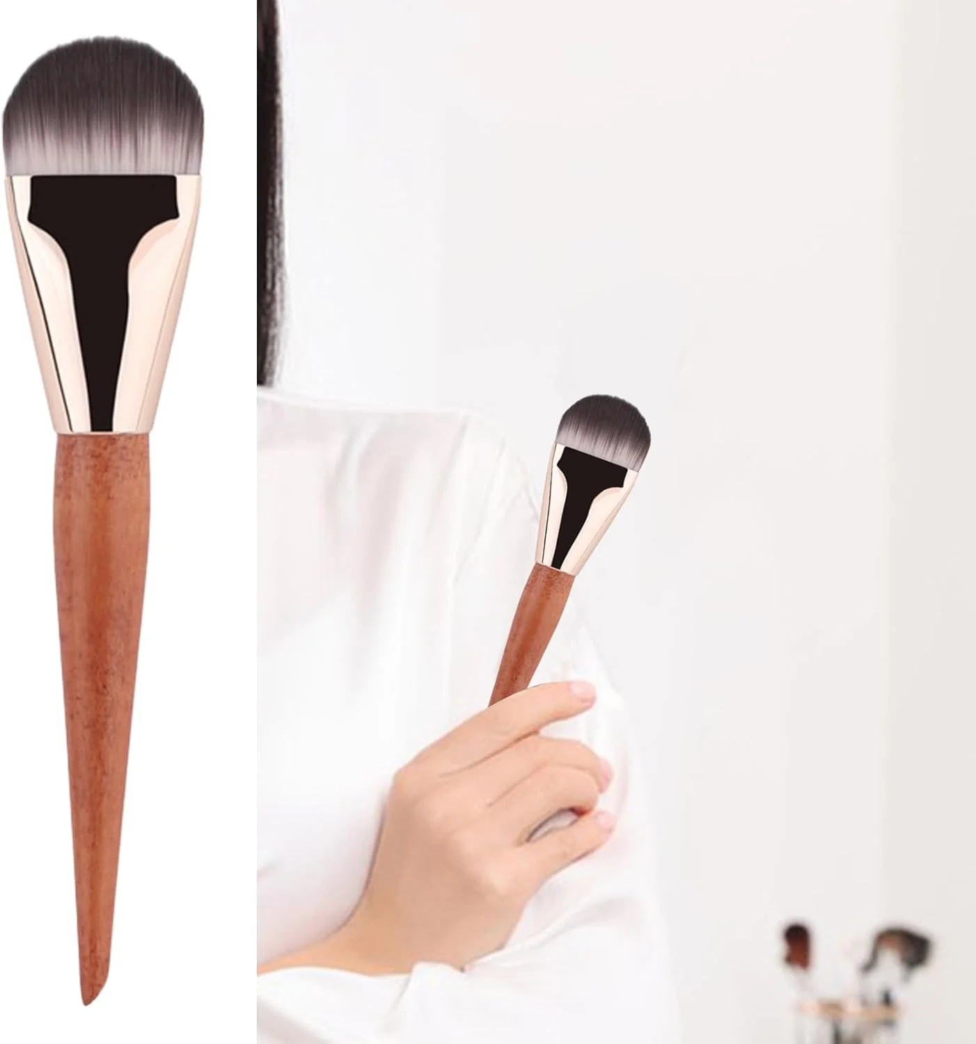 براش فلت کرم پودر - براش فوق العاده نازک کرم پودر مایع برای صورت - موهای نرم، اپلیکاتور دسته چوبی قابل حمل برای ترکیب کرم، پخش پودر، لوازم آرایشی