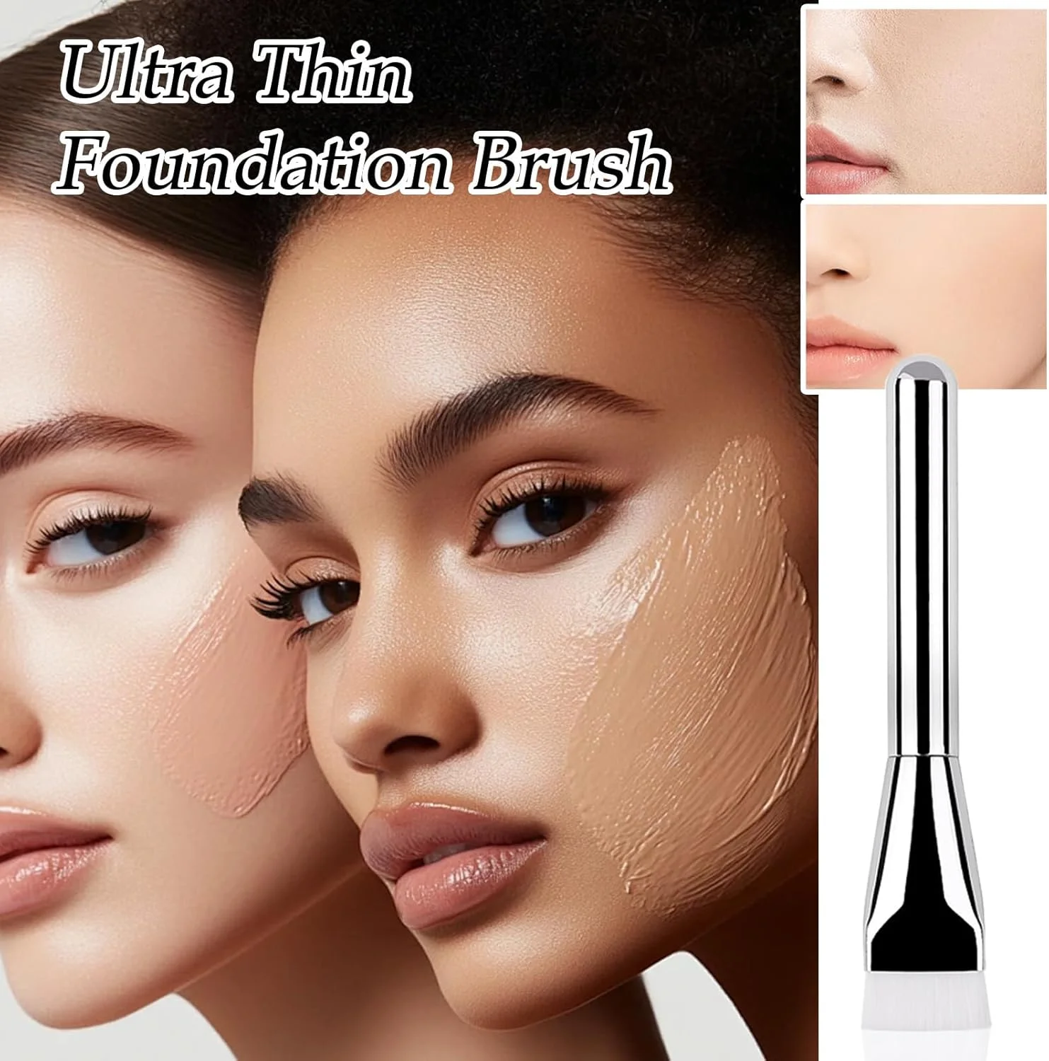 براش آرایشی تخت - کانسیلر کرم پودر مایع، کاردک سر صاف، پد کانسیلر فوق العاده نازک، ابزار آرایش حرفه ای برای پرداخت، ترکیب، کرم صورت، پودر