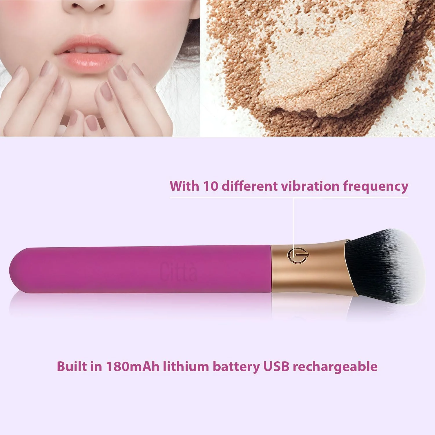 براش آرایشی برقی – 10 حالت ویبره، قابل شارژ USB، اپلیکاتور آرایشی ویبره ضد آب برای ترکیب کرم پودر، پودر و رژگونه – موهای مصنوعی نرم براش آرایشی برقی – 10 حالت ویبره، قابل شارژ USB، اپلیکاتور آرایشی ویبره ضد آب برای ترکیب کرم پودر، پودر و رژگونه – موهای مصنوعی نرم