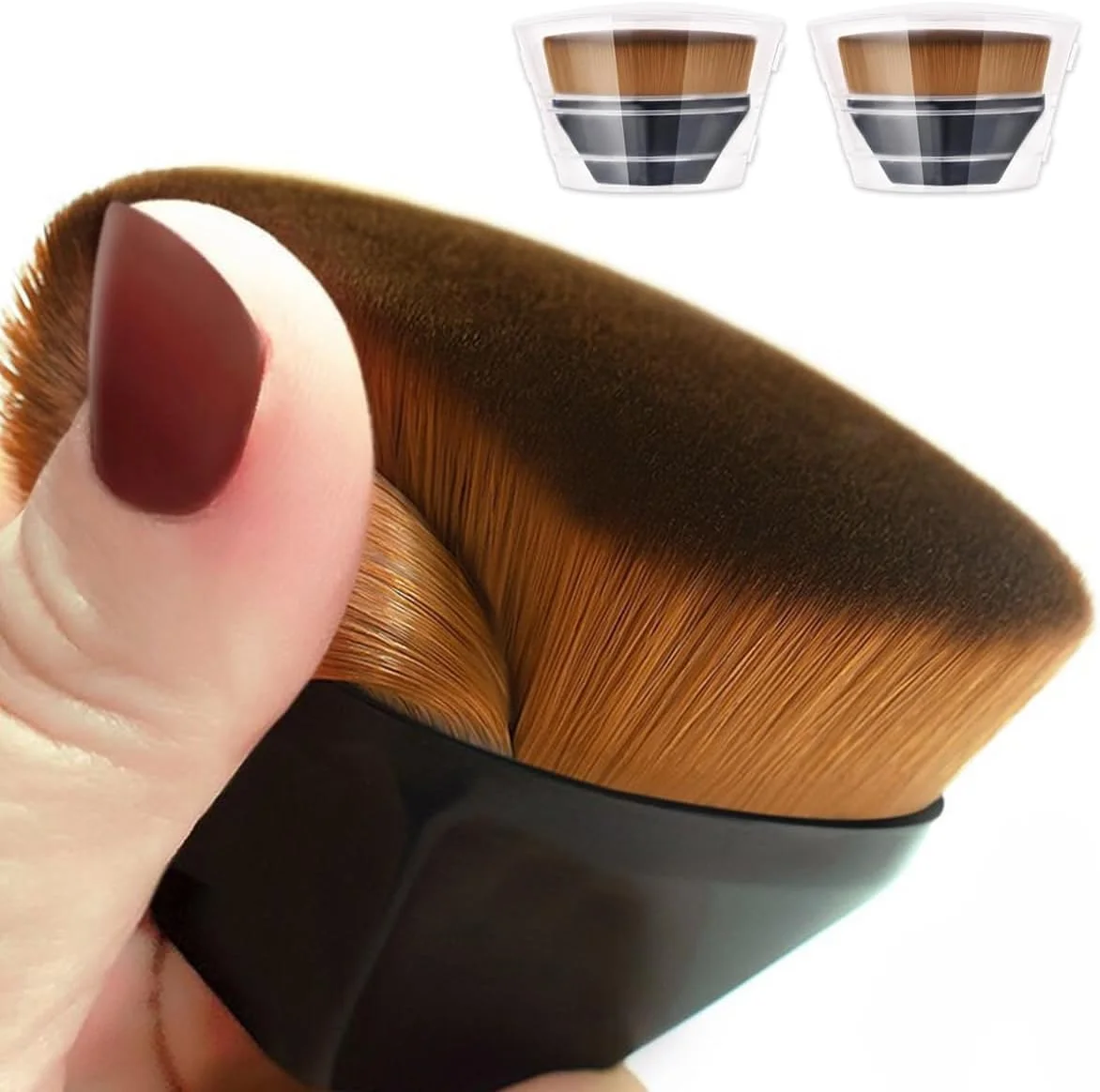 ECVV برس آرایشی فونداسیون، بسته 2 عددی، برس های فونداسیون متراکم و بی نقص برای ترکیب مایع، سر تخت کابوکی، پودر شل مسافرتی، رژگونه مشکی ECVV برس آرایشی فونداسیون، بسته 2 عددی، برس های فونداسیون متراکم و بی نقص برای ترکیب مایع، سر تخت کابوکی، پودر شل مسافرتی، رژگونه مشکی