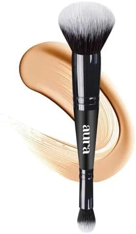 براش آرایشی دو طرفه Aura، براش حرفه ای کرم پودر و پودر، دسته مشکی