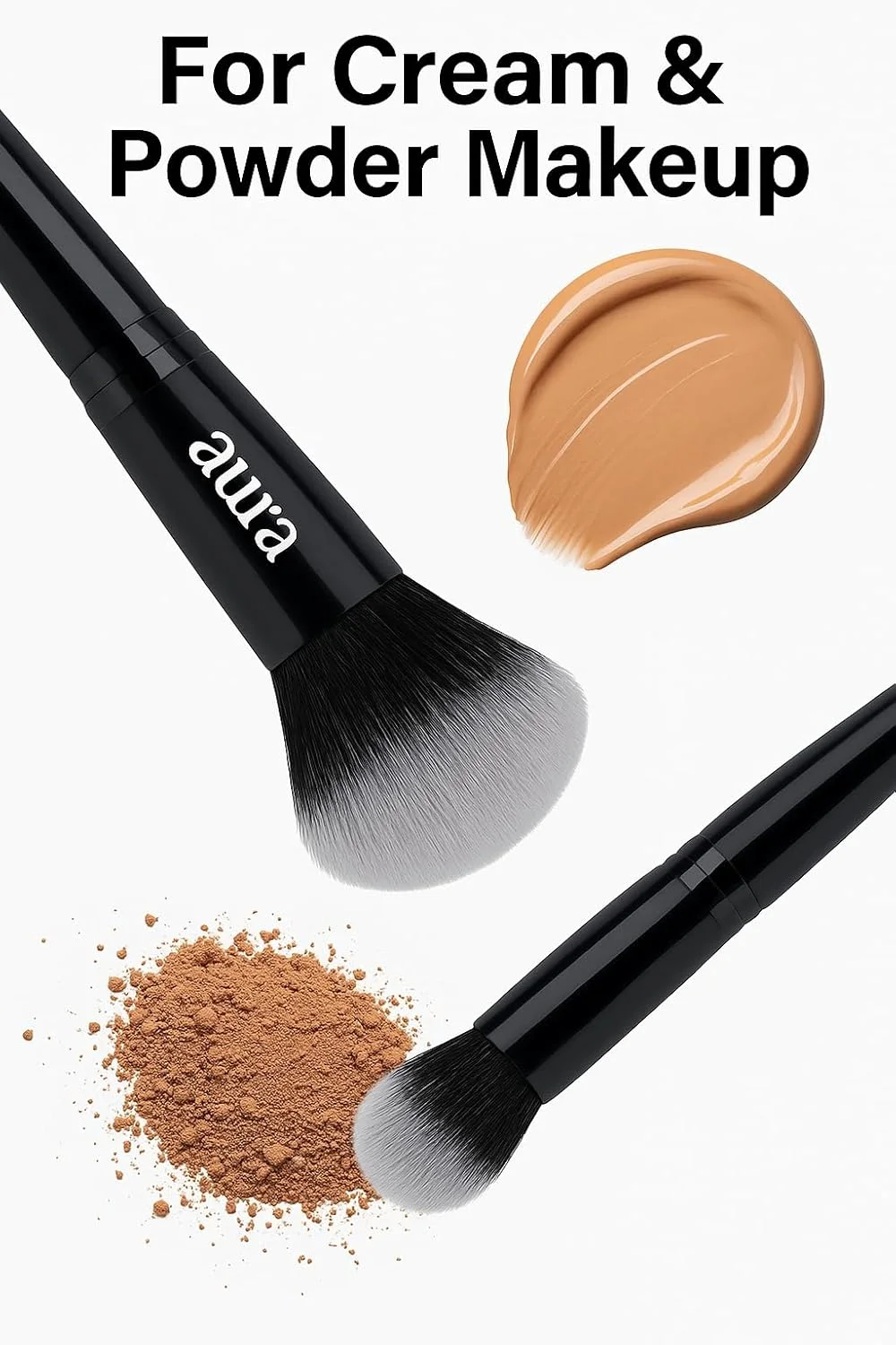 براش آرایشی دو طرفه Aura، براش حرفه ای کرم پودر و پودر، دسته مشکی براش آرایشی دو طرفه Aura، براش حرفه ای کرم پودر و پودر، دسته مشکی