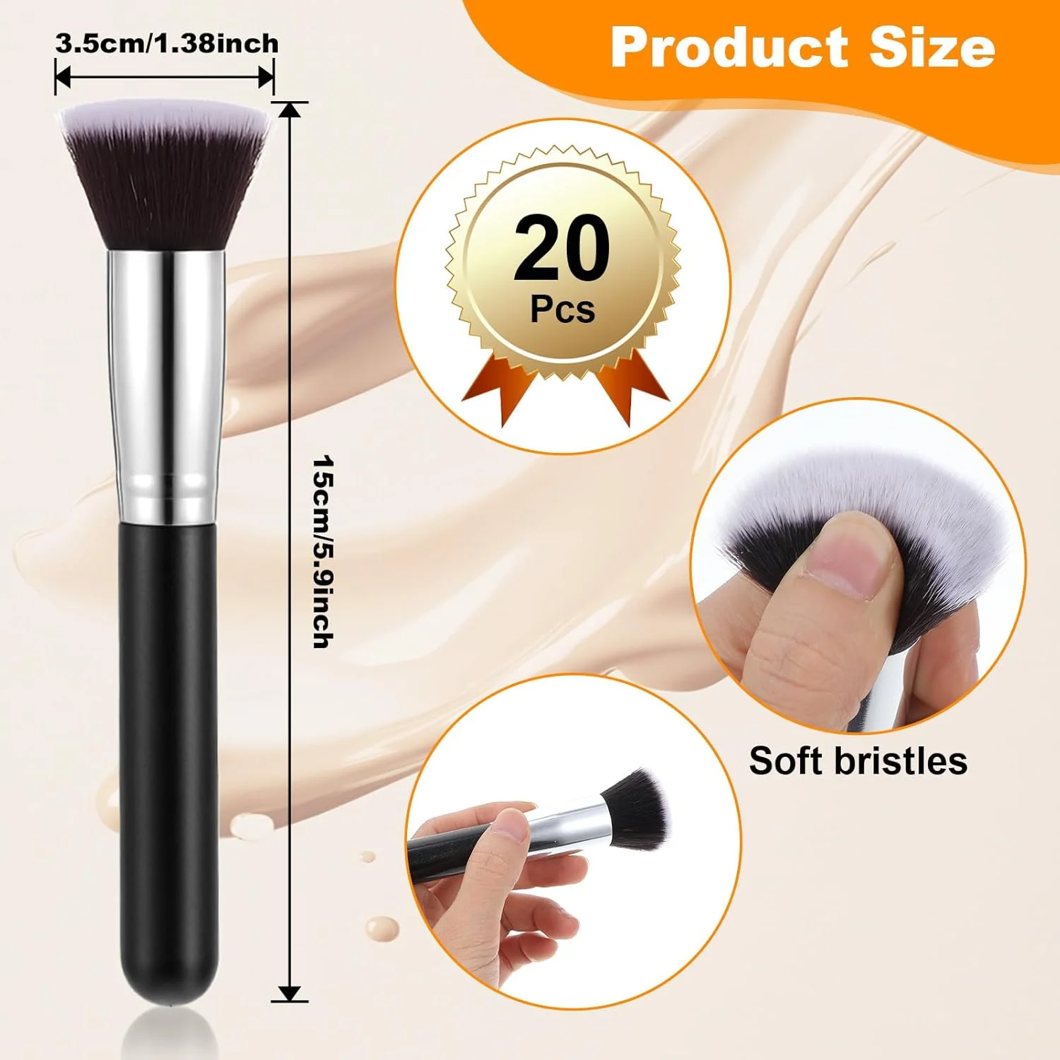 ست 20 عددی براش آرایشی، براش کرم پودر سر تخت، مناسب کرم پودر مایع و پودری، کانتور و رژگونه، ست براش سایه چشم و خط چشم برای آرایش عروس (مشکی)