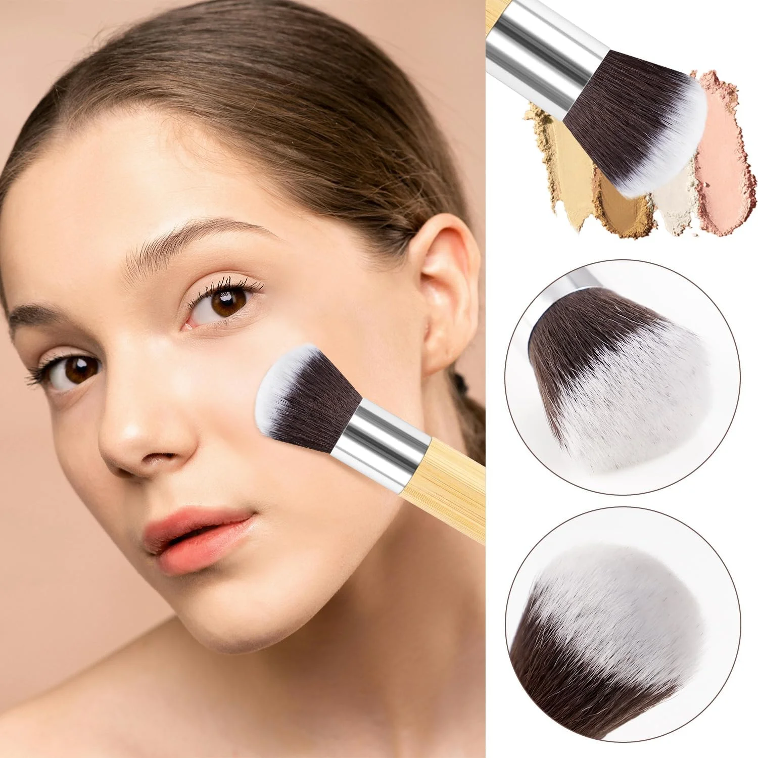 براش کرم پودر، براش های آرایشی صورت برای پودر - ضربه زدن، ترکیب کردن، مایع، کرم (2 عدد دسته بامبو) براش کرم پودر، براش های آرایشی صورت برای پودر - ضربه زدن، ترکیب کردن، مایع، کرم (2 عدد دسته بامبو)