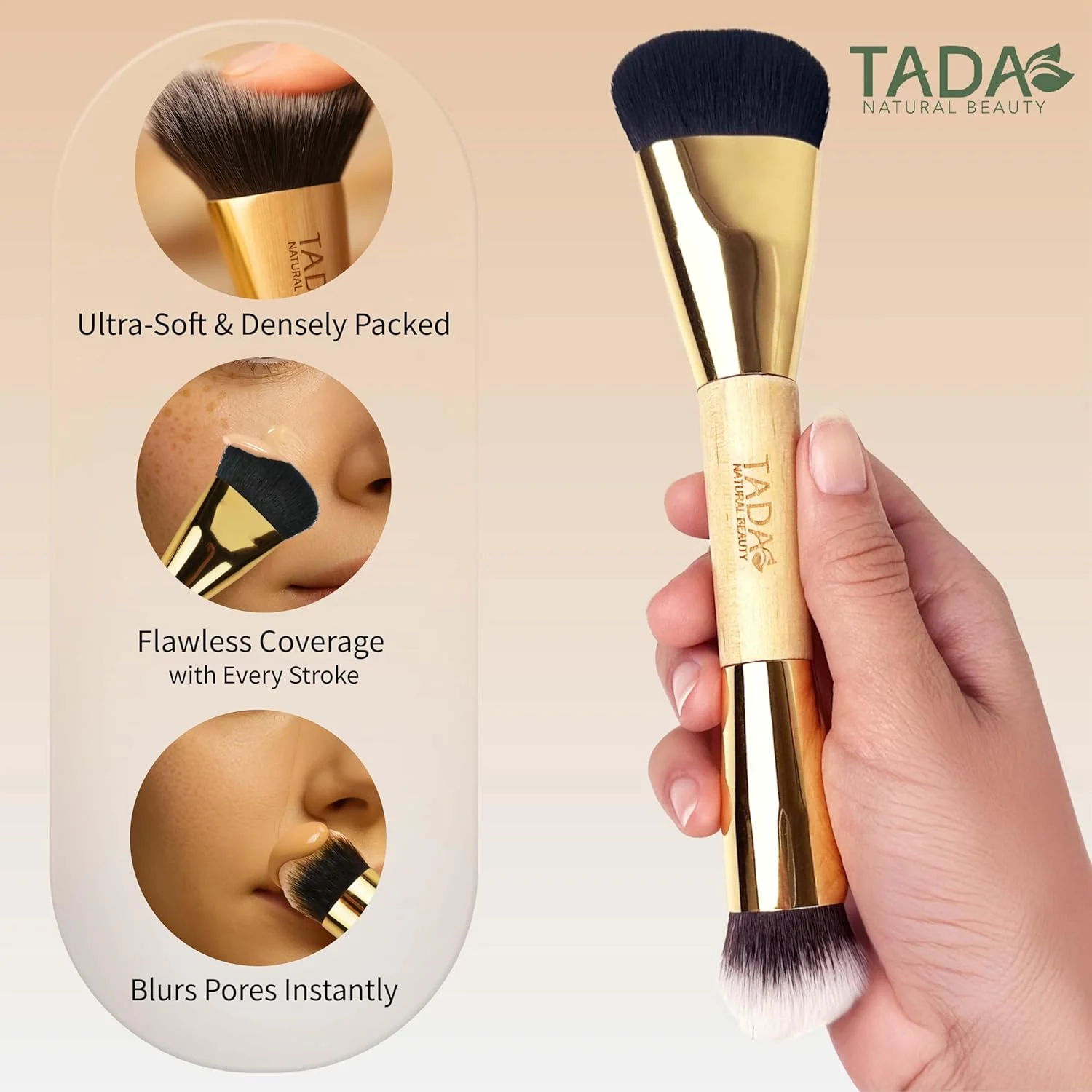 براش آرایشی دو سر TADA Natural Beauty، براش کابوکی برای رژگونه، پودر و کرم پودر مایع، مناسب مسافرت، بلندر آرایشی برای پایانی بی نقص، دسته چوبی براش آرایشی دو سر TADA Natural Beauty، براش کابوکی برای رژگونه، پودر و کرم پودر مایع، مناسب مسافرت، بلندر آرایشی برای پایانی بی نقص، دسته چوبی