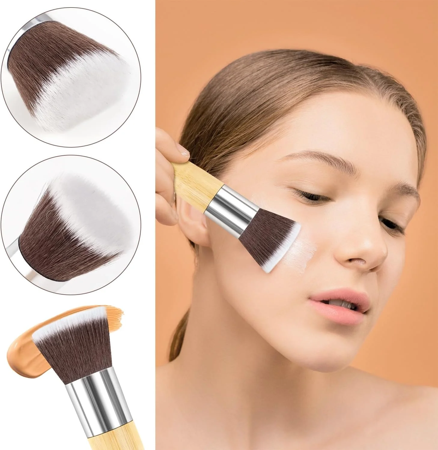 براش کرم پودر، براش های آرایشی صورت برای پودر - ضربه زدن، ترکیب کردن، مایع، کرم (2 عدد دسته بامبو) براش کرم پودر، براش های آرایشی صورت برای پودر - ضربه زدن، ترکیب کردن، مایع، کرم (2 عدد دسته بامبو)