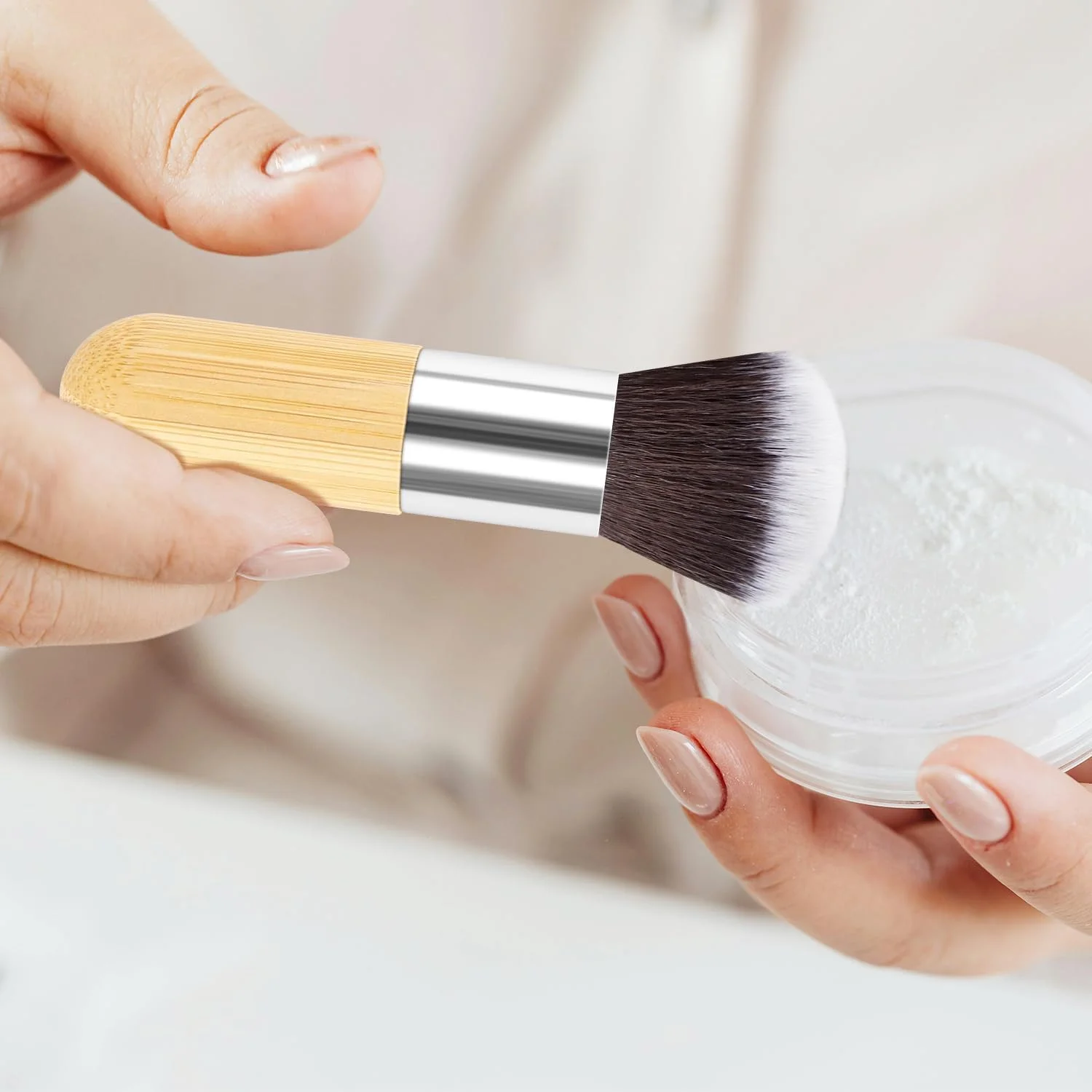براش کرم پودر، براش های آرایشی صورت برای پودر - ضربه زدن، ترکیب کردن، مایع، کرم (2 عدد دسته بامبو) براش کرم پودر، براش های آرایشی صورت برای پودر - ضربه زدن، ترکیب کردن، مایع، کرم (2 عدد دسته بامبو)