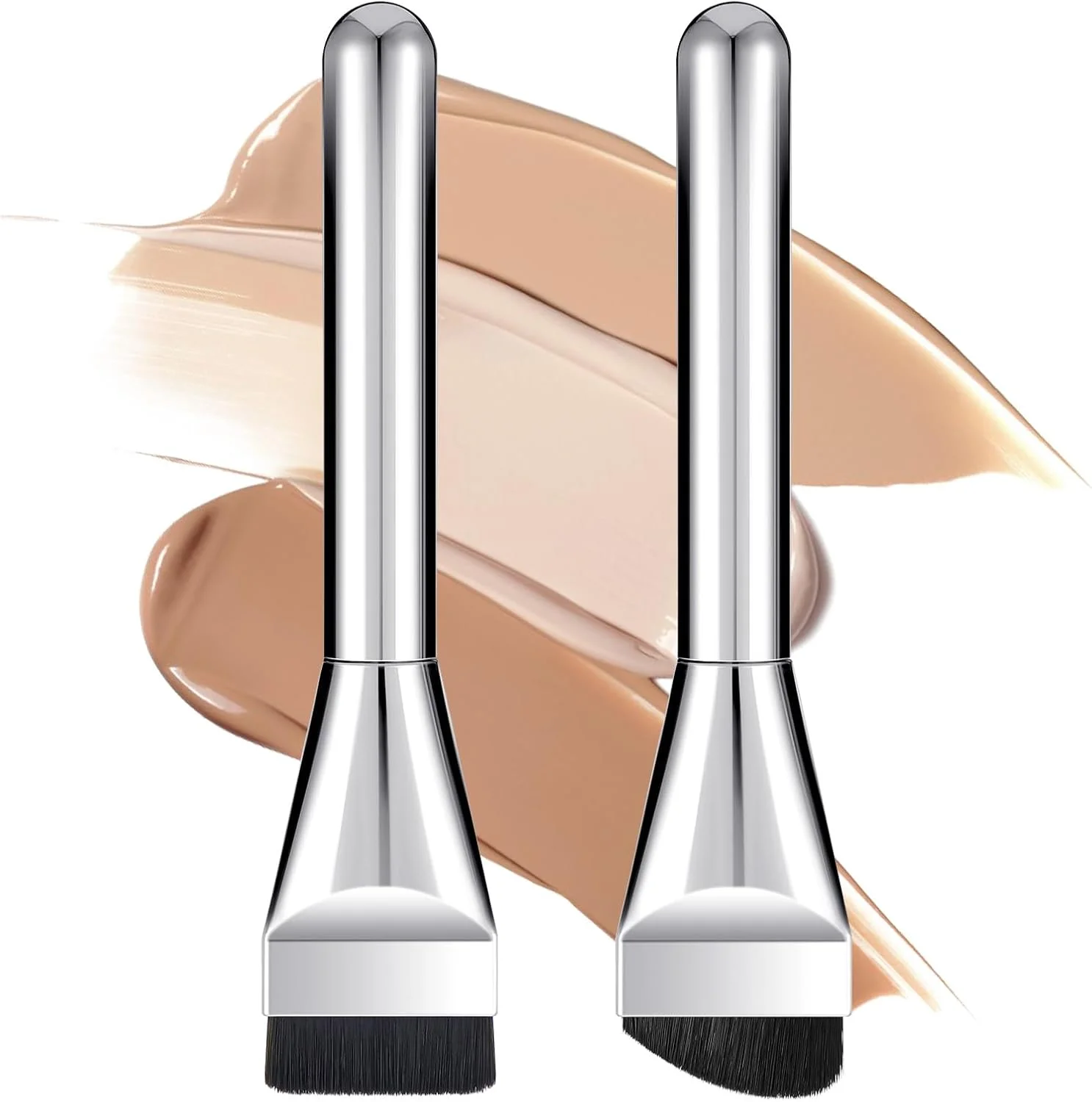 ست 2 عددی براش آرایشی کره‌ای Classicseali، براش تخت فونداسیون برای آرایش مایع، براش کاردکی فونداسیون برای ترکیب کرم آرایشی، براش‌های ترکیب موهای نرم مشکی نقره‌ای