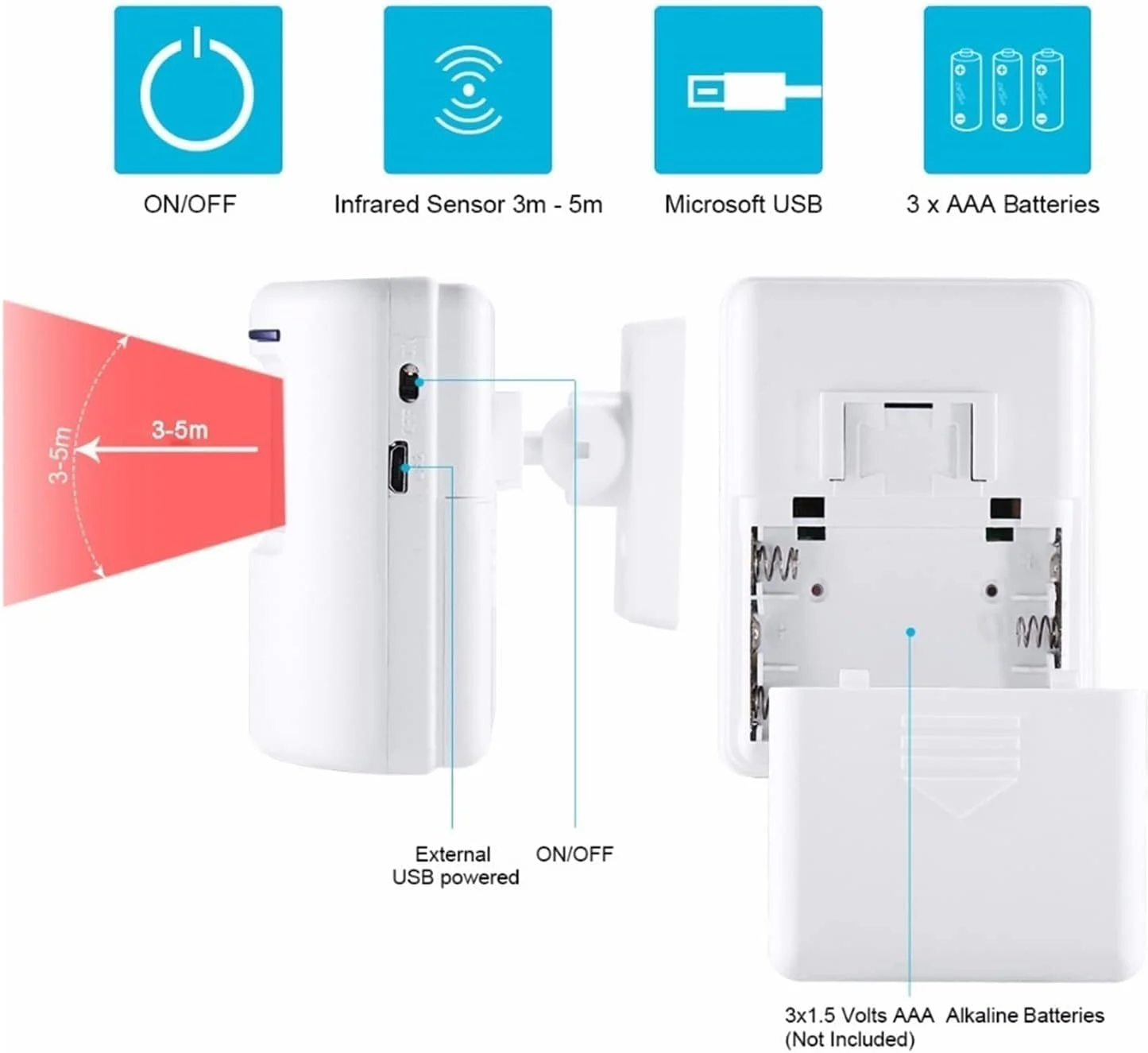 MDybf Maipula آلارم حرکتی سیستم امنیتی بی سیم درب منزل سنسور زنگ درب هوشمند القایی و گیرنده (رنگ: 1 سنسور 2 گیرنده)
