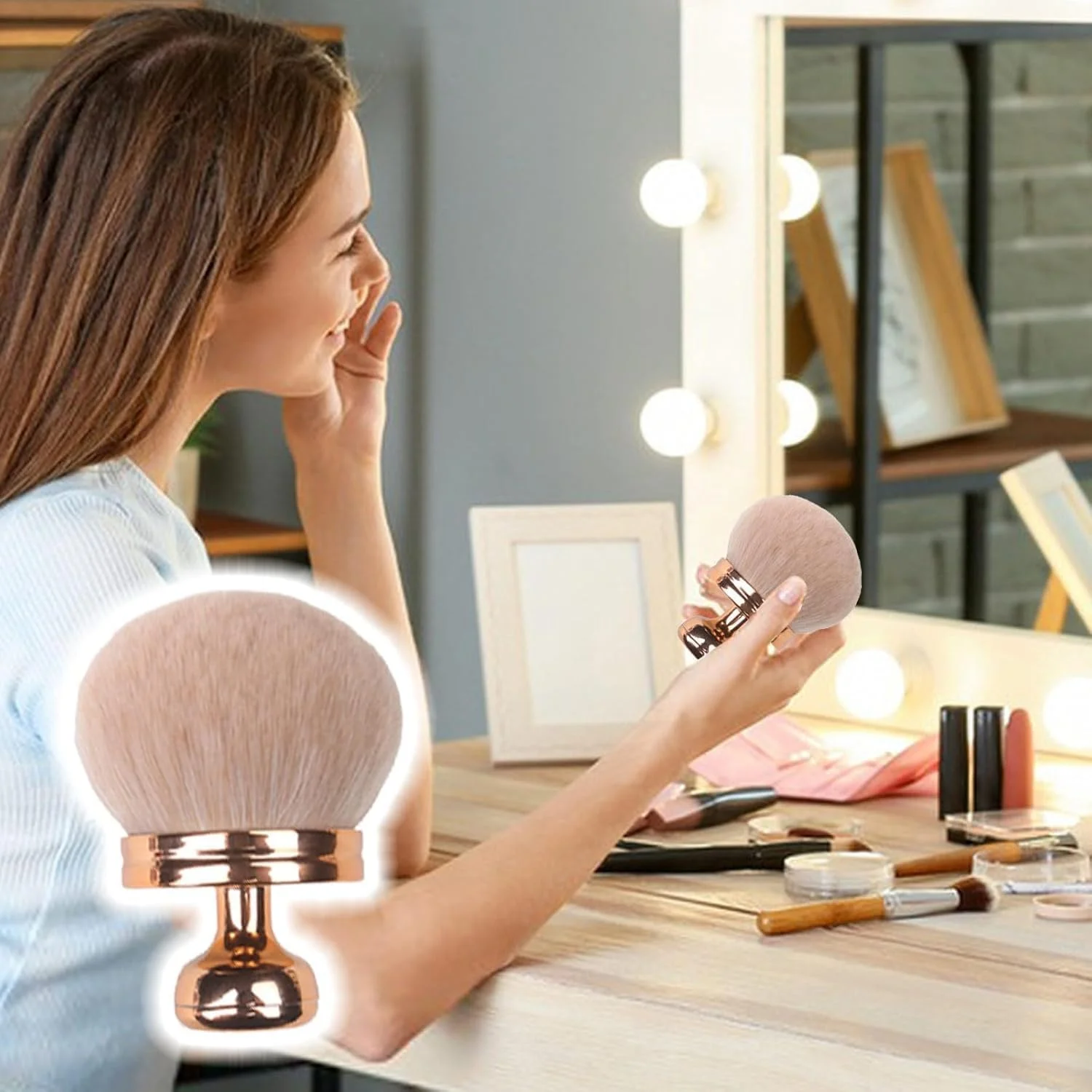 براش بزرگ آرایشی پودر فیکس با موهای نرم و متراکم، ابزاری شیک و کاربردی برای آرایشی بی نقص و ایربراش براش بزرگ آرایشی پودر فیکس با موهای نرم و متراکم، ابزاری شیک و کاربردی برای آرایشی بی نقص و ایربراش