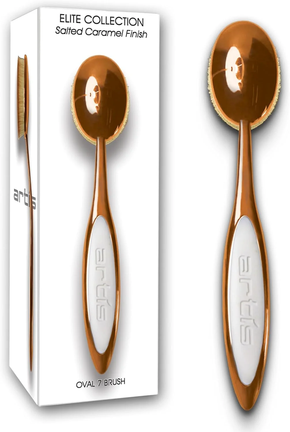 برس آرایشی بیضی شکل Artis Elite Oval 7 | برس آرایشی بیضی | برس کرم پودر | مناسب برای کرم پودر، آرایش و مراقبت از پوست | قابل استفاده با مایعات، پودرها و کرم ها | اپلیکاتور کرم پودر | برس محو کننده - کاراملی نمکی