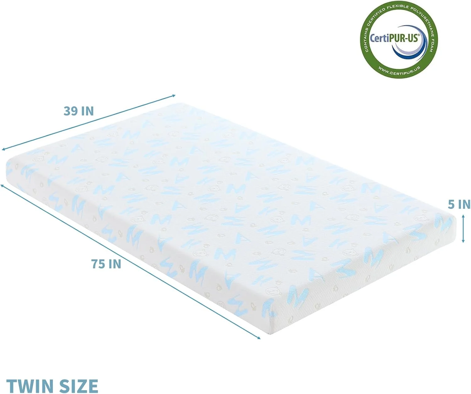 تشک دوقلو 5 اینچی OUUI برای کودکان، روکش قابل جابجایی و شستشو، فوم حافظه دار خنک کننده با حس متوسط، بسته بندی شده در جعبه، دارای گواهینامه CertiPUR-US